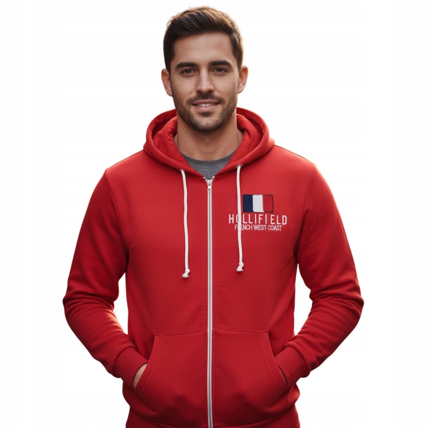 Pánská mikina Hollifield s kapucí a rozepínacím fleecem, červená vel. S