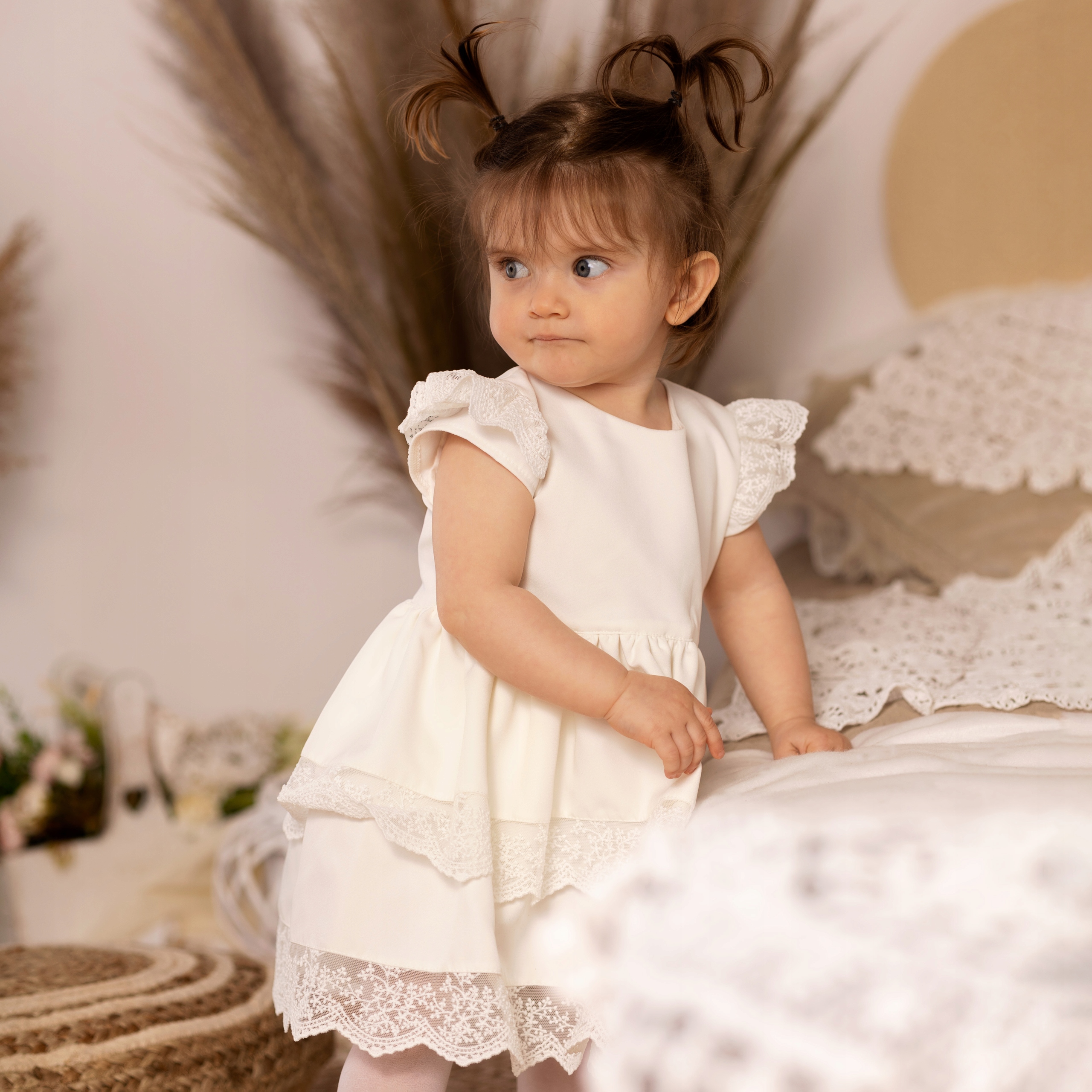 Sukienka do chrztu ecru, piękna koronka r. 86 Rozmiar 86