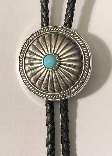 Bolo westernová kravata z přírodní kůže tyrkysová pokovená stříbrem