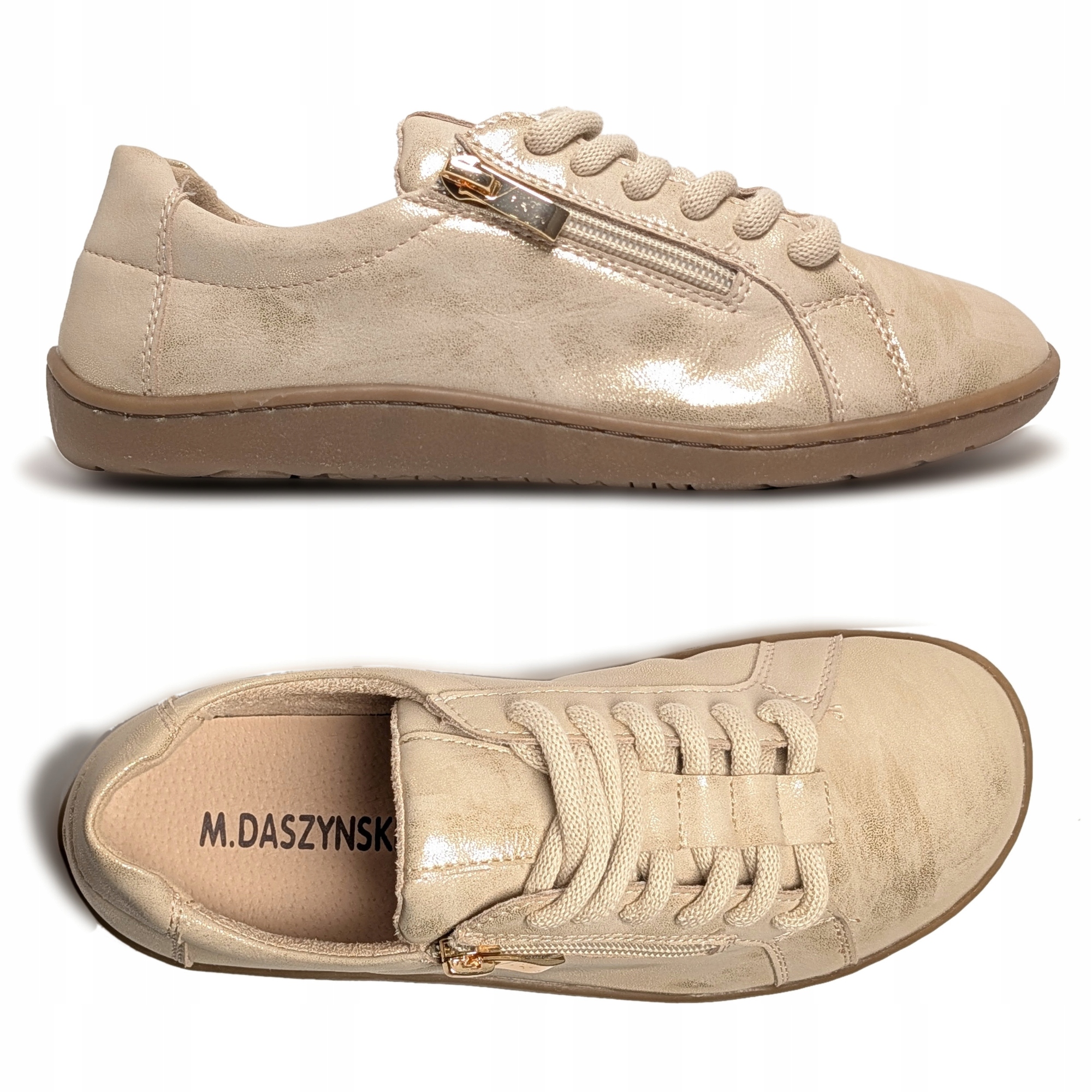 Jasno złote półbuty damskie ze skóry Barefoot Daszyński r37