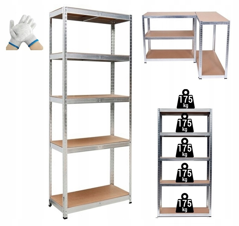 

Regał magazynowy metalowy 150x75x30 5 półek 875kg