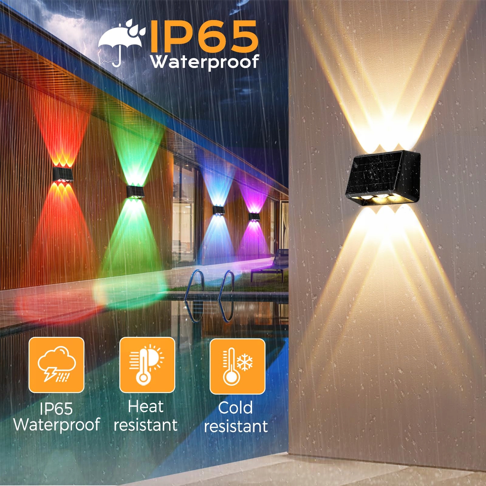 Lampa Solarna Ścienna Zewnętrzna Ogrodowa RGB 8 Sztuk 6 LED IP65 QUNTIS — miniatura 6