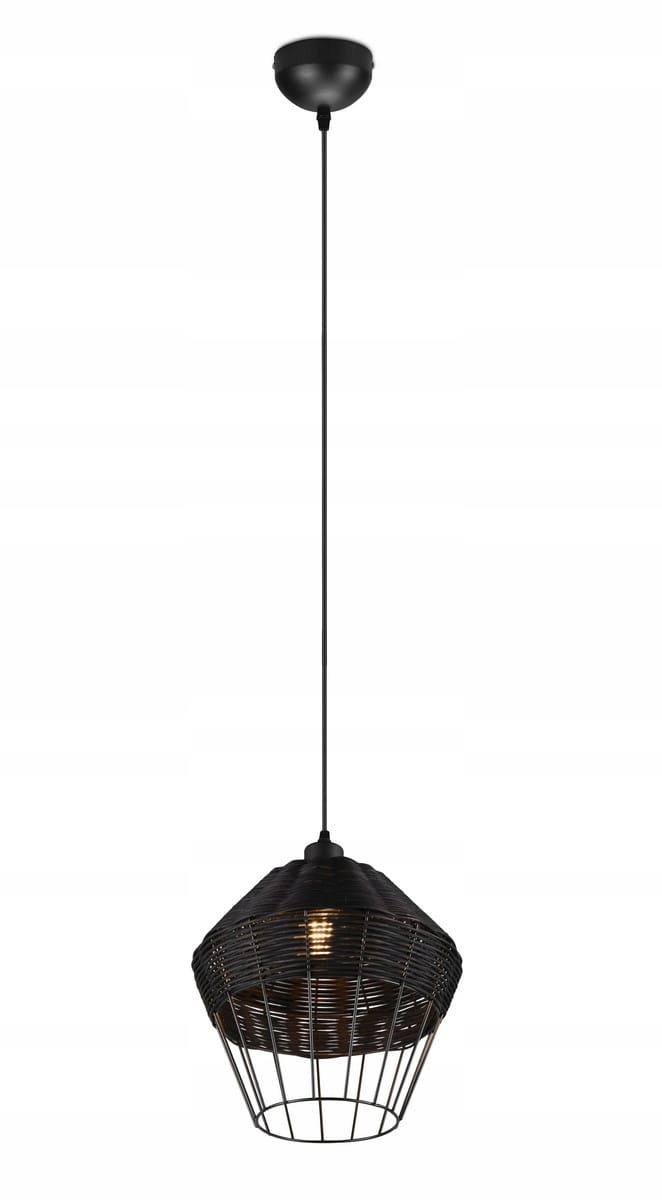 Závěsná ratanová drátěná lampa černá nad stůl a ostrov, deska do jídelny Rl