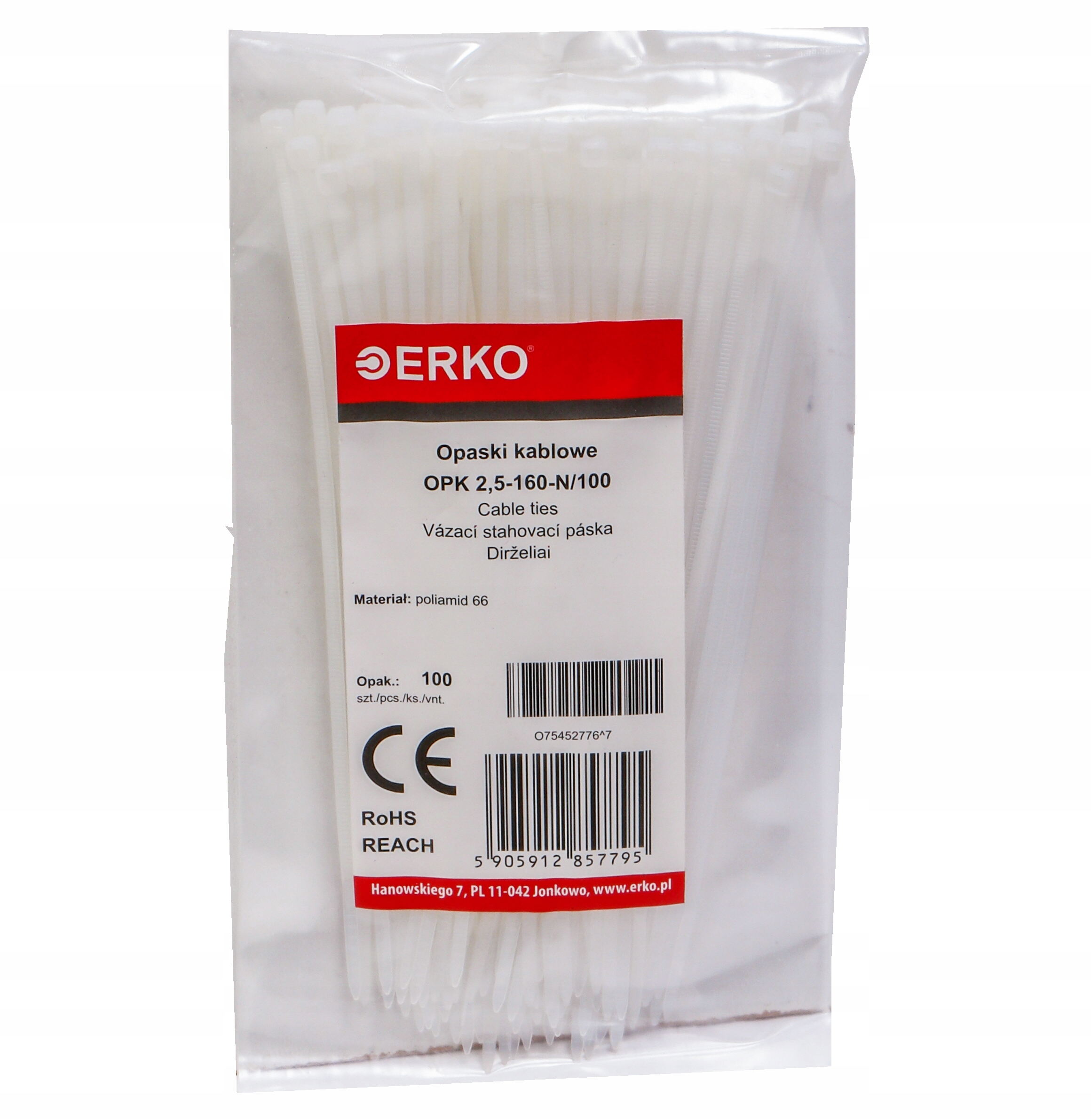 

opaska zaciskowa biała Opk 160 2,5 100szt Erko