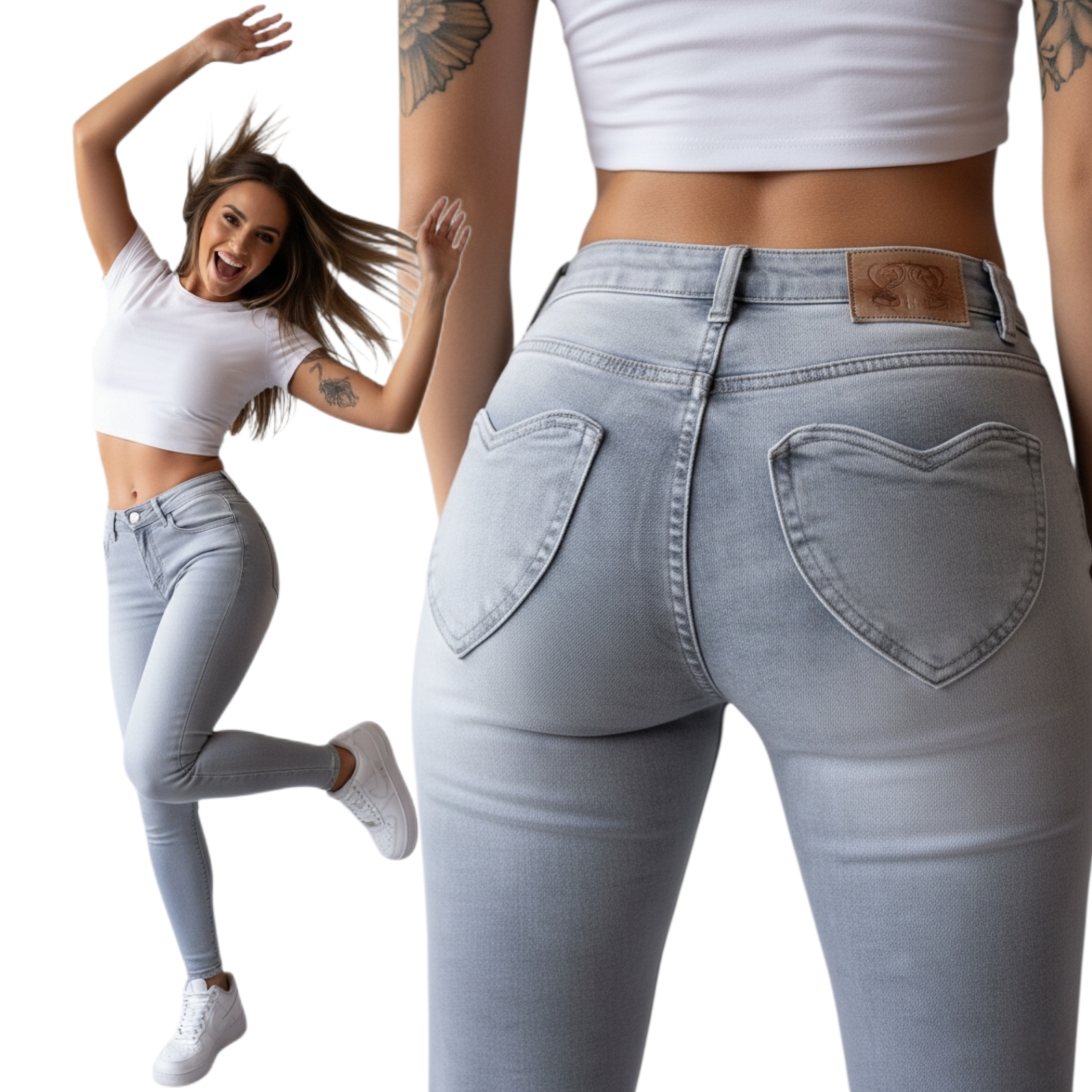 Dámské džíny se srdíčkem, šedé skinny úzké nohavice vel. S  36