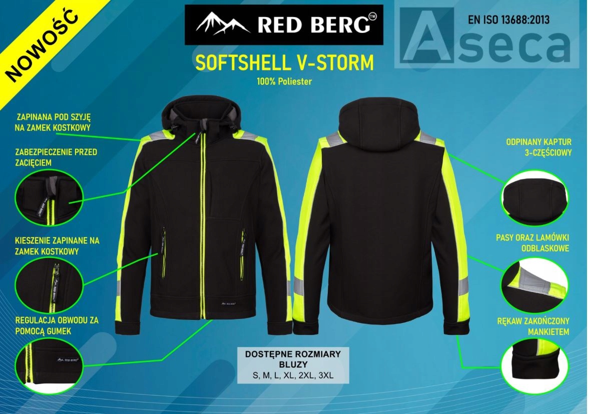 Kurtka Softshellowa Odblaskowa V-STORM REDBERG r.L Model V-STORM SO