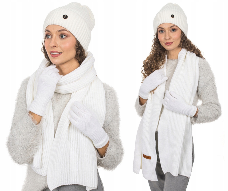 Dámský komplet čepice šála a zimní rukavice bílá polský výrobce