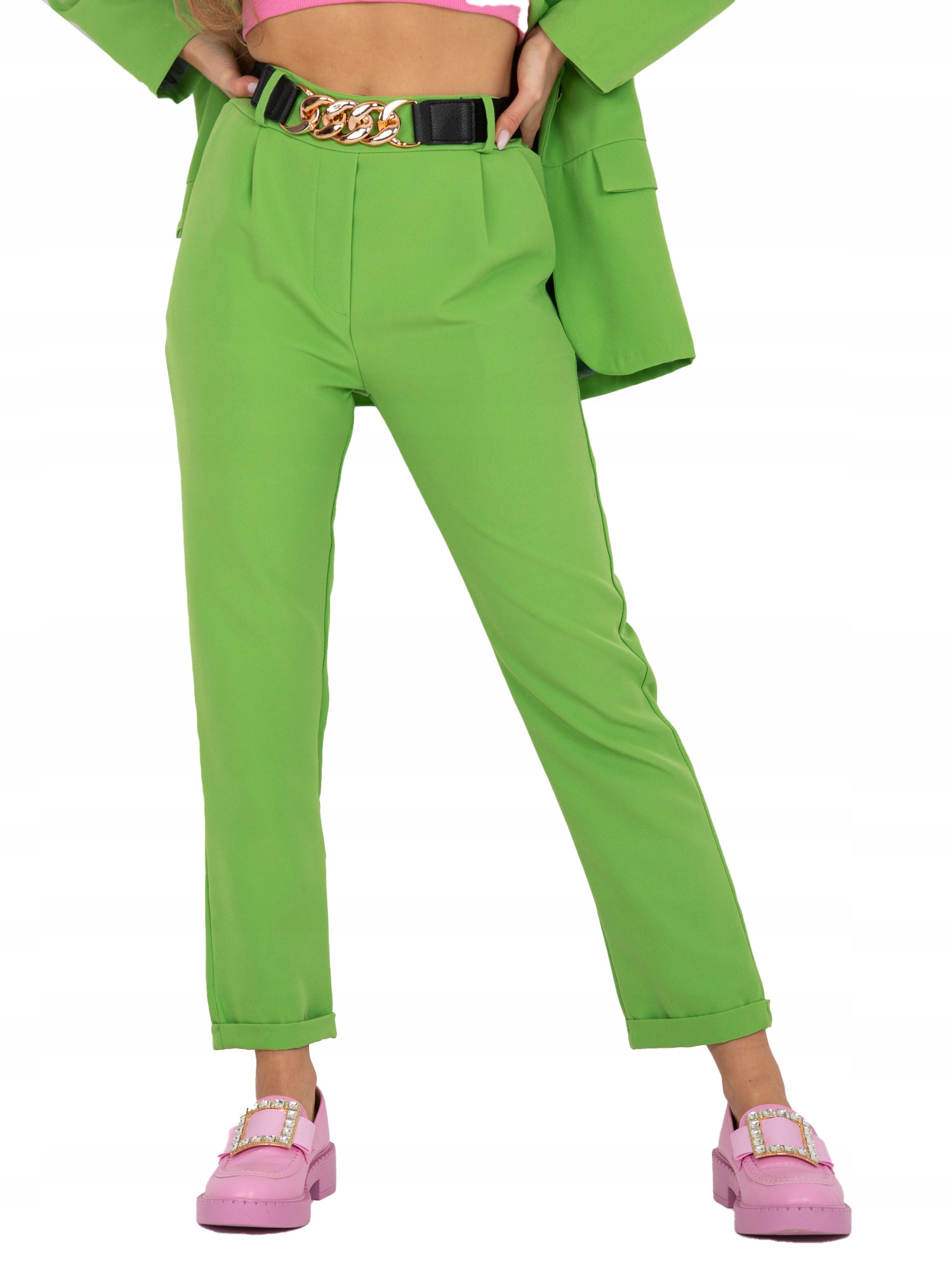 

Eleganckie Spodnie materiałowe z paskiem - M