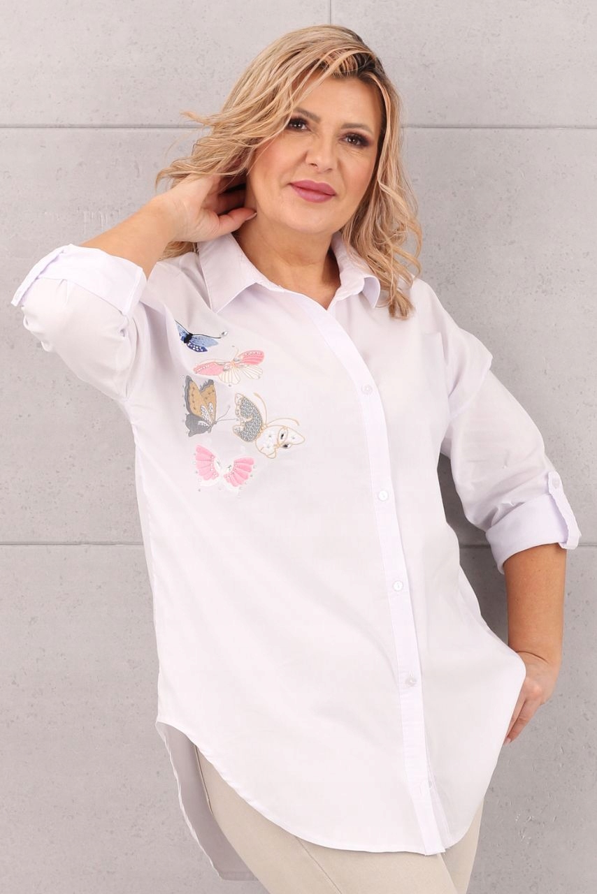 ELEGANCKA KOSZULA BAWEŁNIANA DUŻE ROZMIARY LUŹNA CASUAL OVERSIZE WIZYTOWA Kolor biały