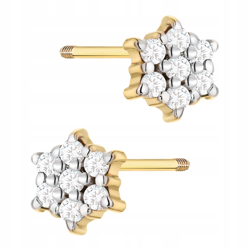 Zlaté Náušnice 585 Květiny s Brilianty 0,12 ct