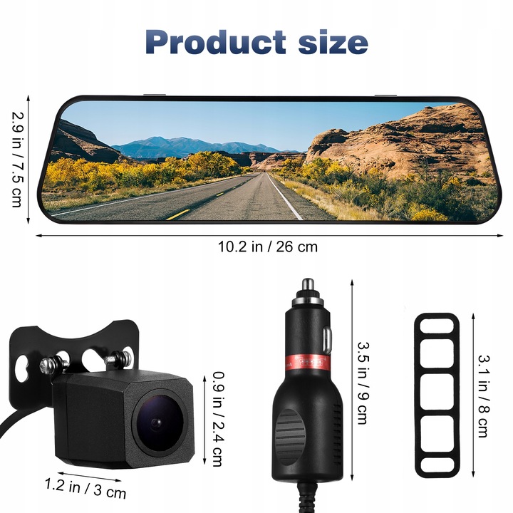 LUSTROTERIA SAMOCHODOWA Z KAMERĄ REJESTRATOREM PEŁNOEKRANOWY KAMERA COFANIA EAN (GTIN) 4894096491653