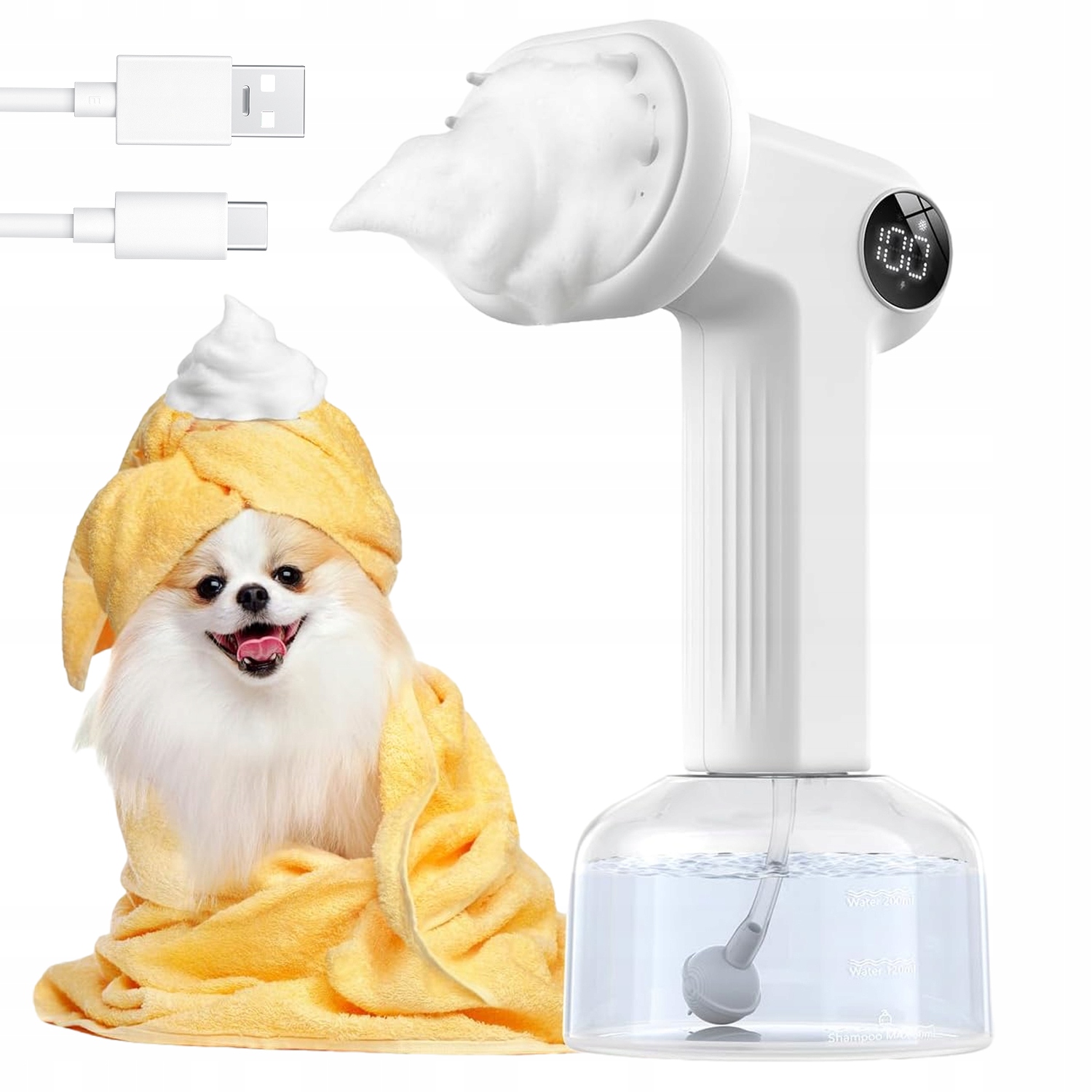 Levně Pěnový postřikovač pro psa 2 režimy pěny s odnímatelným kartáčem 300 ml