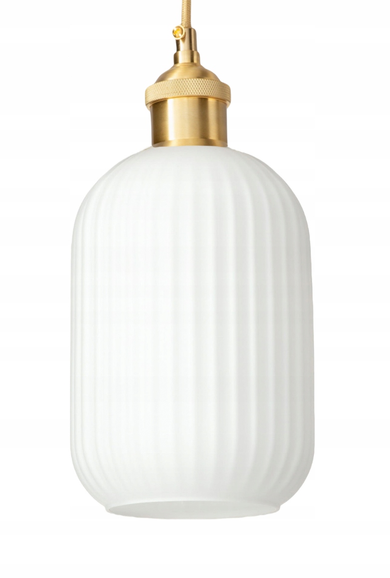 Lampa wisząca szklana mleczna ryflowana Torino Slim złota