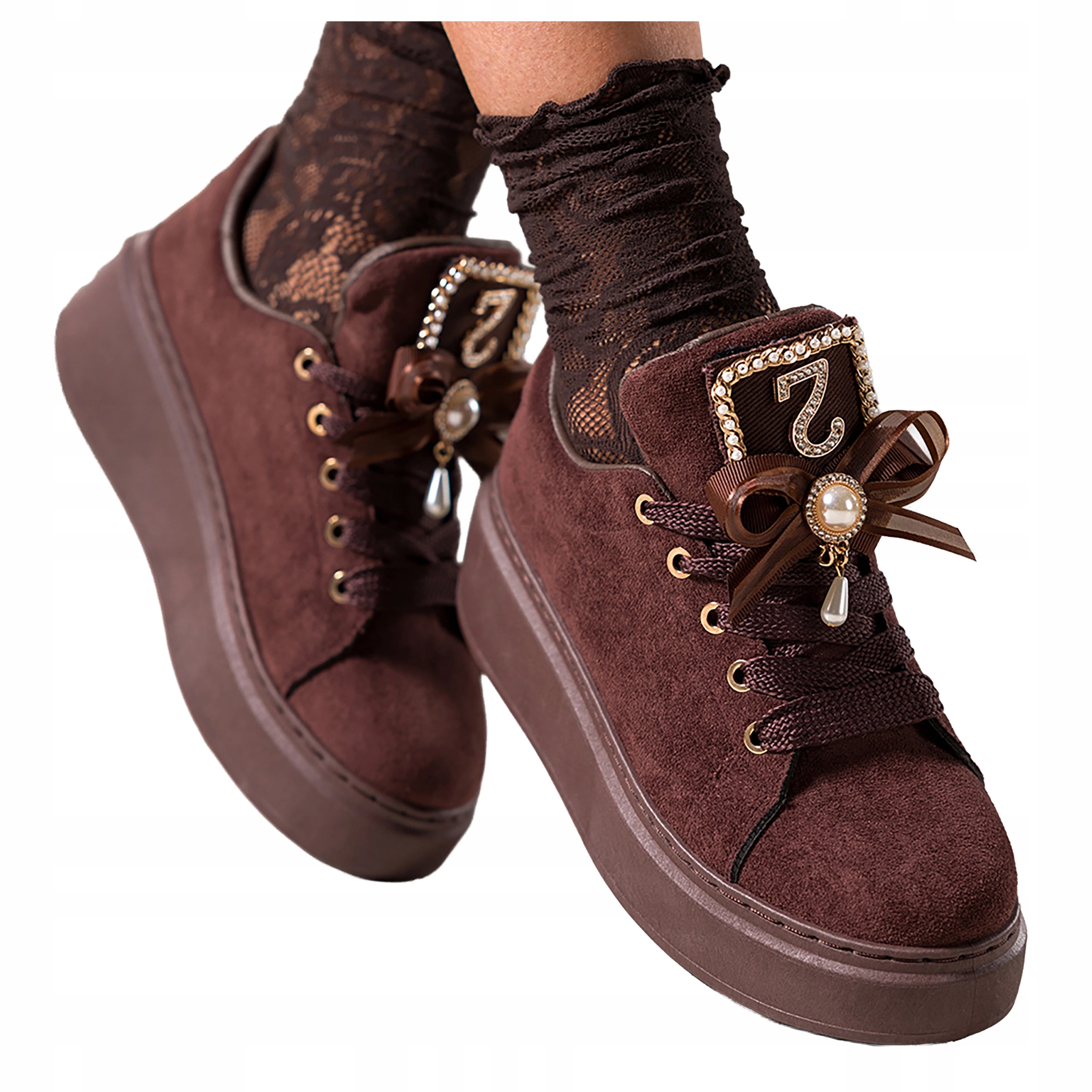 Dámské čokoládové Tenisky na platformě, odnímatelná sportovní ozdoba, velikost 41