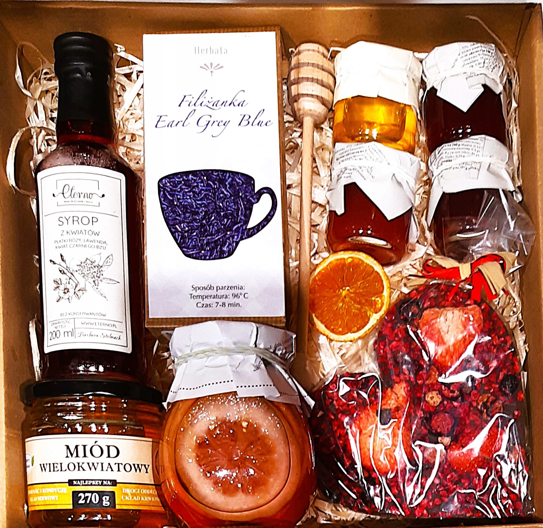 Velký Koš Dárková Sada Dárek Čokoláda Čaj Med Citronový Sirup