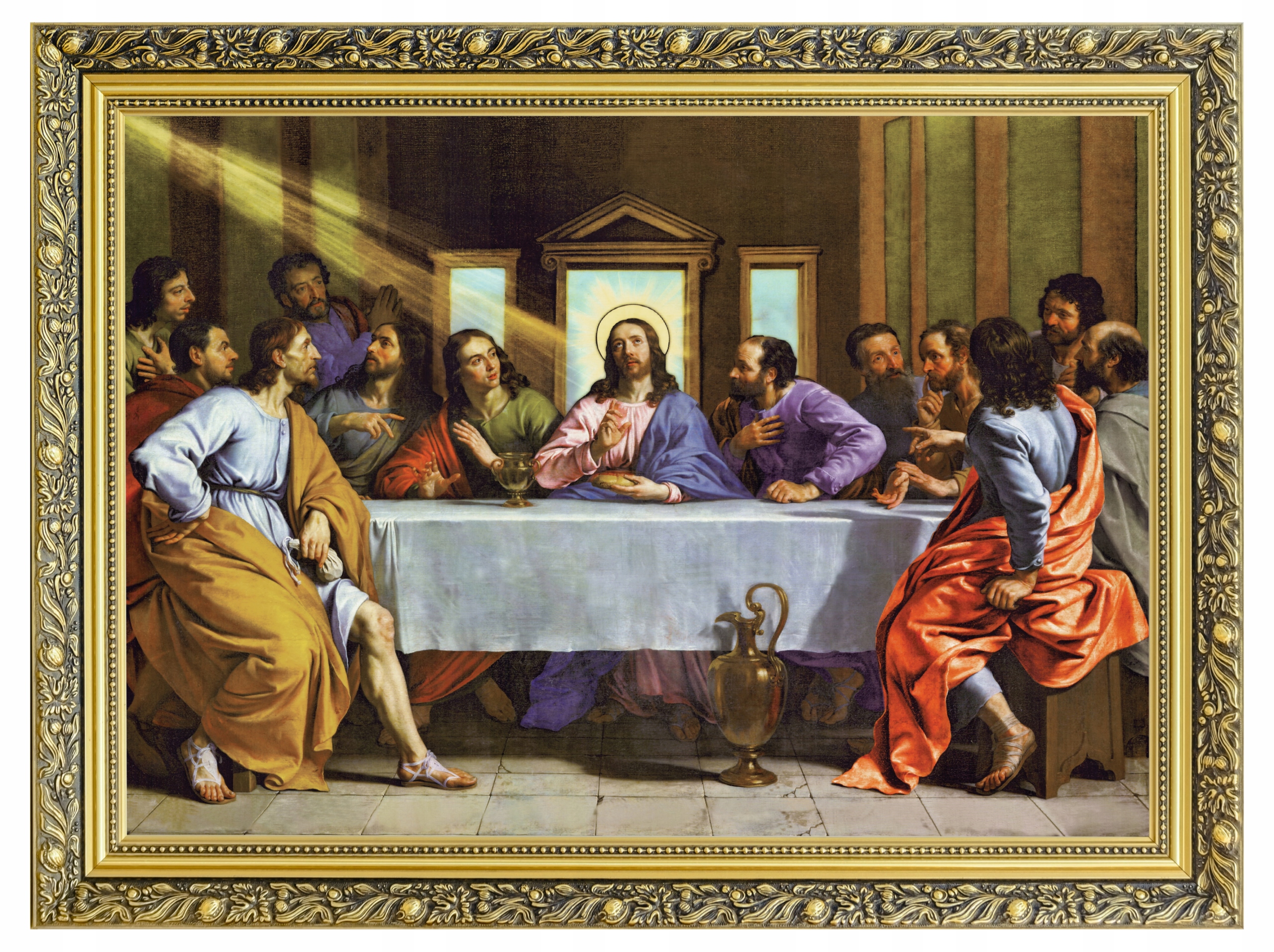 Sakrálny Obraz Posledná Večera Obraz Na Plátne Zlatý Rám 60x80