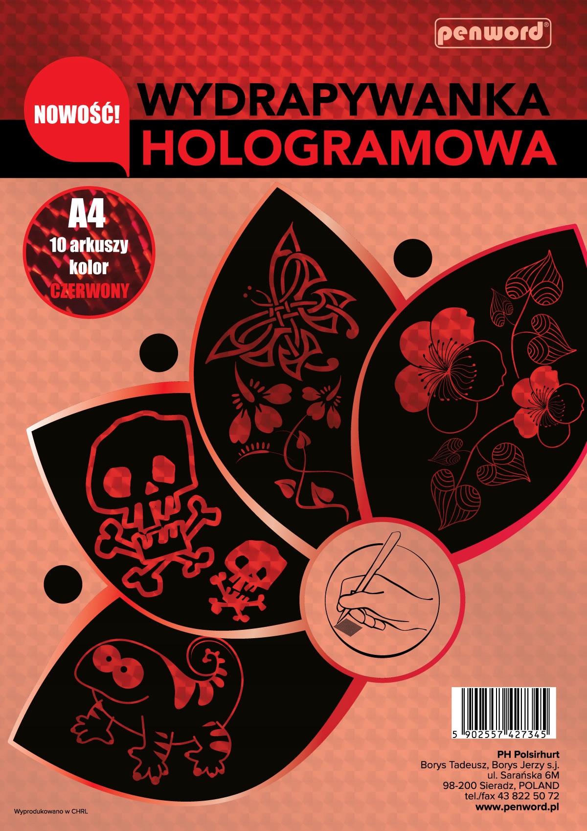 wydrapywanka hologramowa  A4 a'10 CZERWONA + 2 rylce — 2