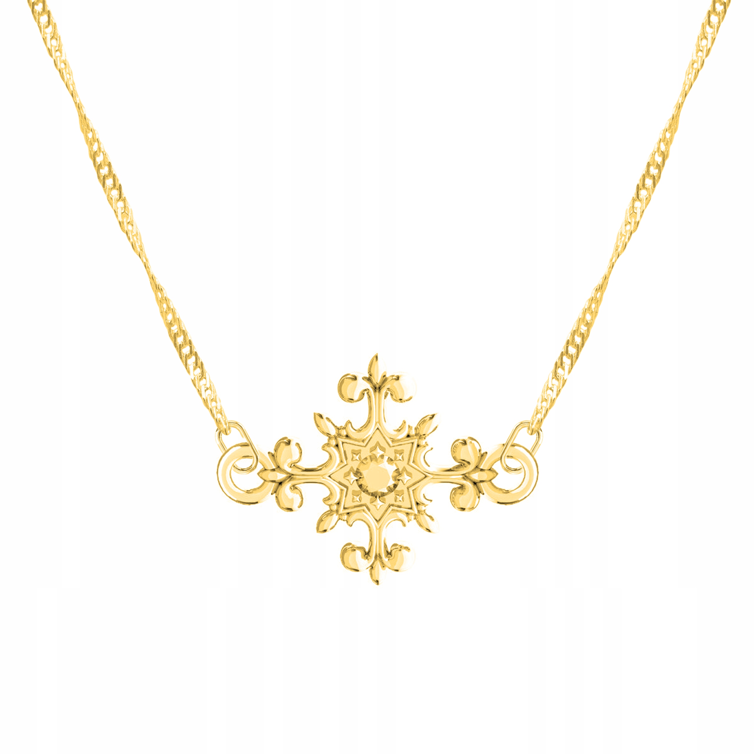 Řetízek zlatý náhrdelník Ozdobný Kříž 925