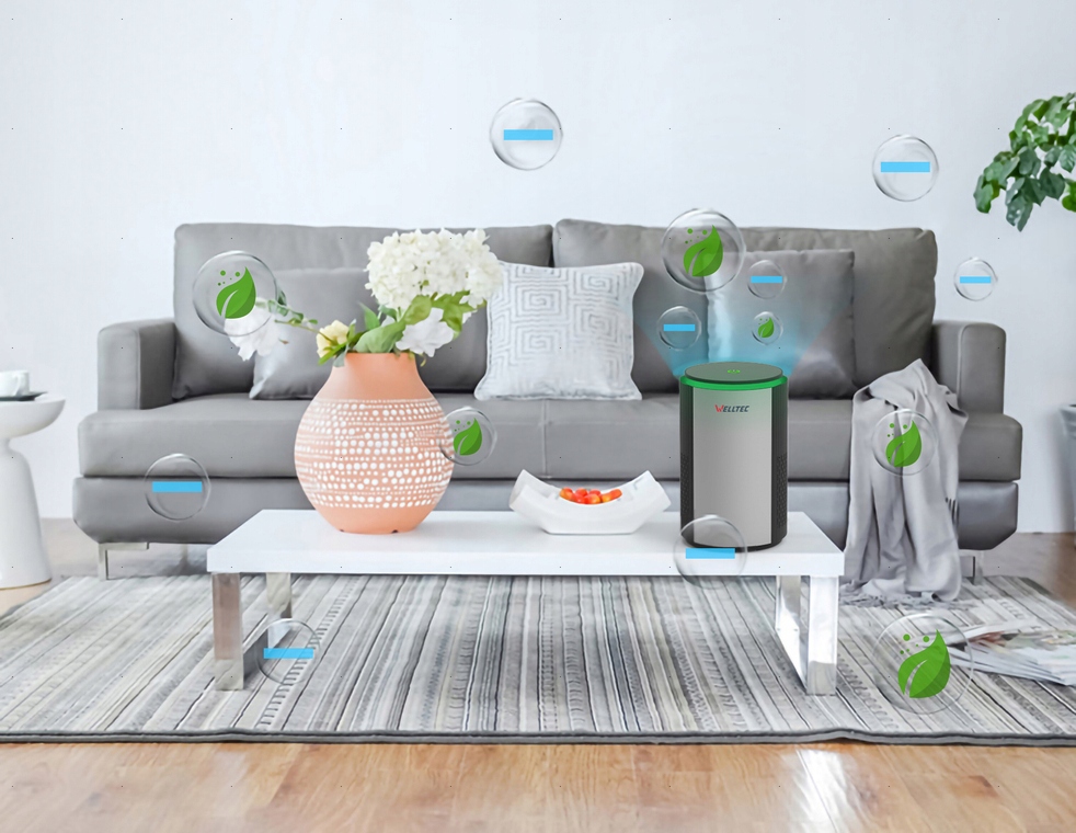 BIURKOWY OCZYSZCZACZ POWIETRZA WELLTEC APH360 - HEPA H13 - JONIZATOR Kolor dominujący srebrny/szary