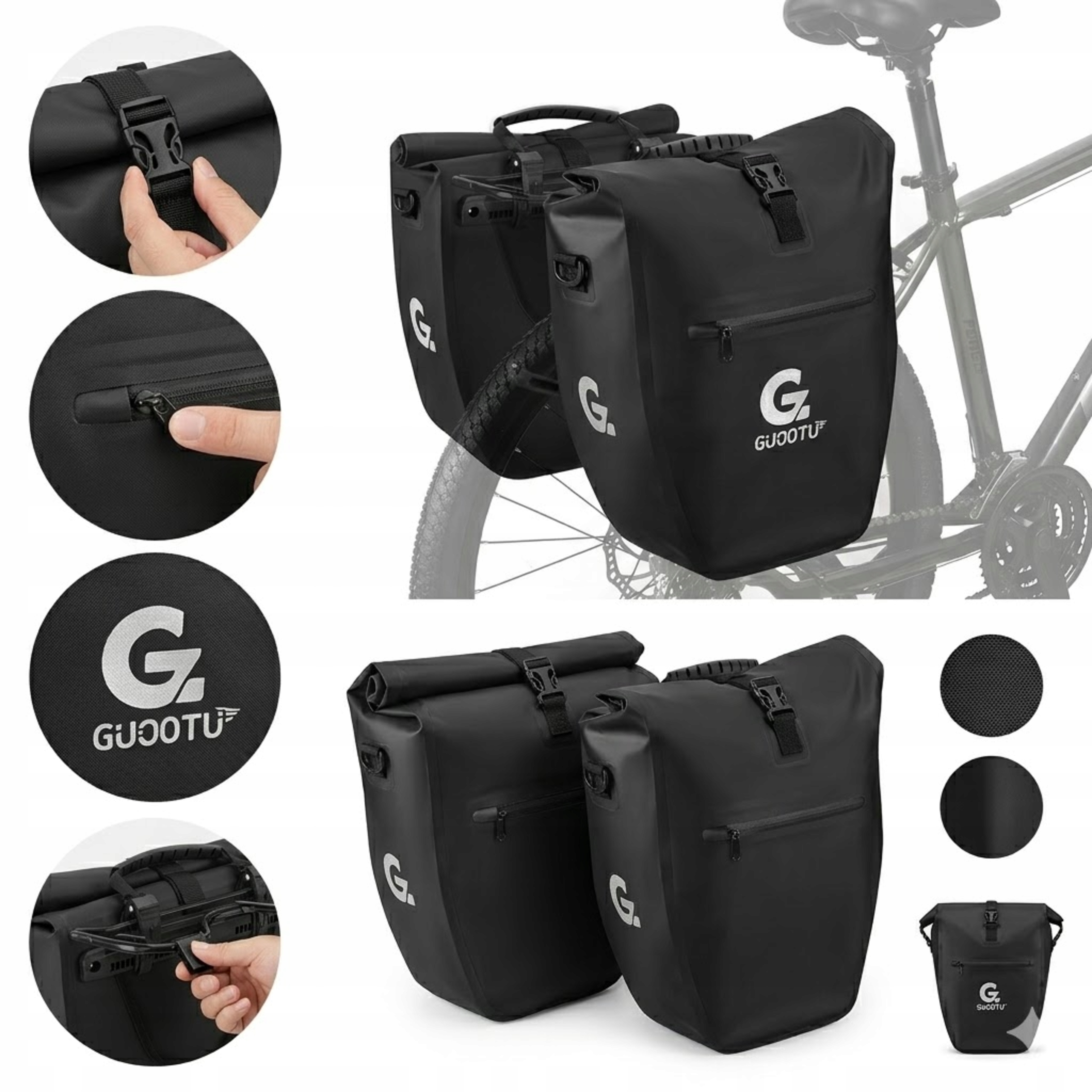 Torby Rowerowe Na Bagażnik 2x24L Pcv Wodoodporne Odblaskowe Czarne