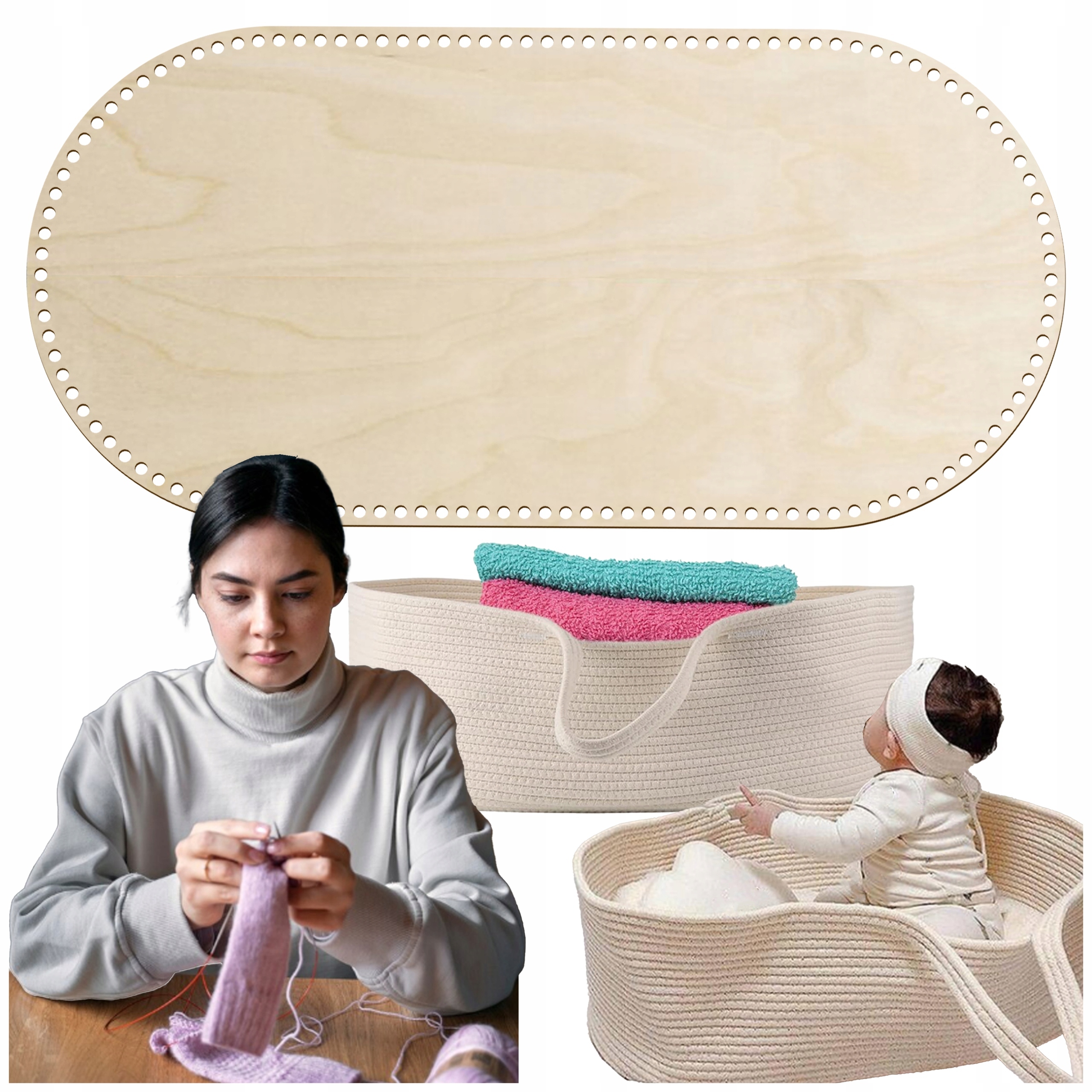 Mojžíšův koš velký dno košíku z překližky 41x81 cm pro háčkování