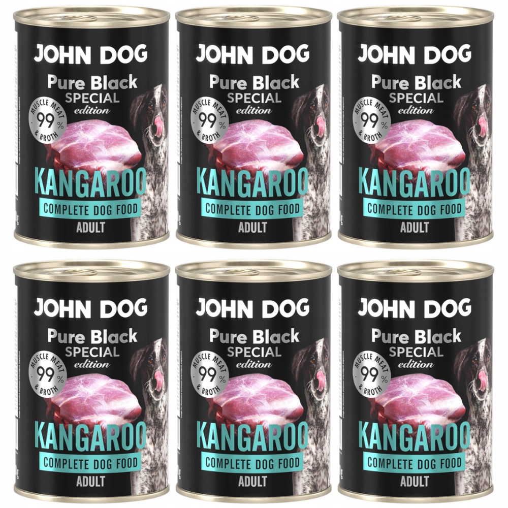 Karma mokra dla psa John Dog Pure Black Dorosły Kangur Zestaw 6x400g