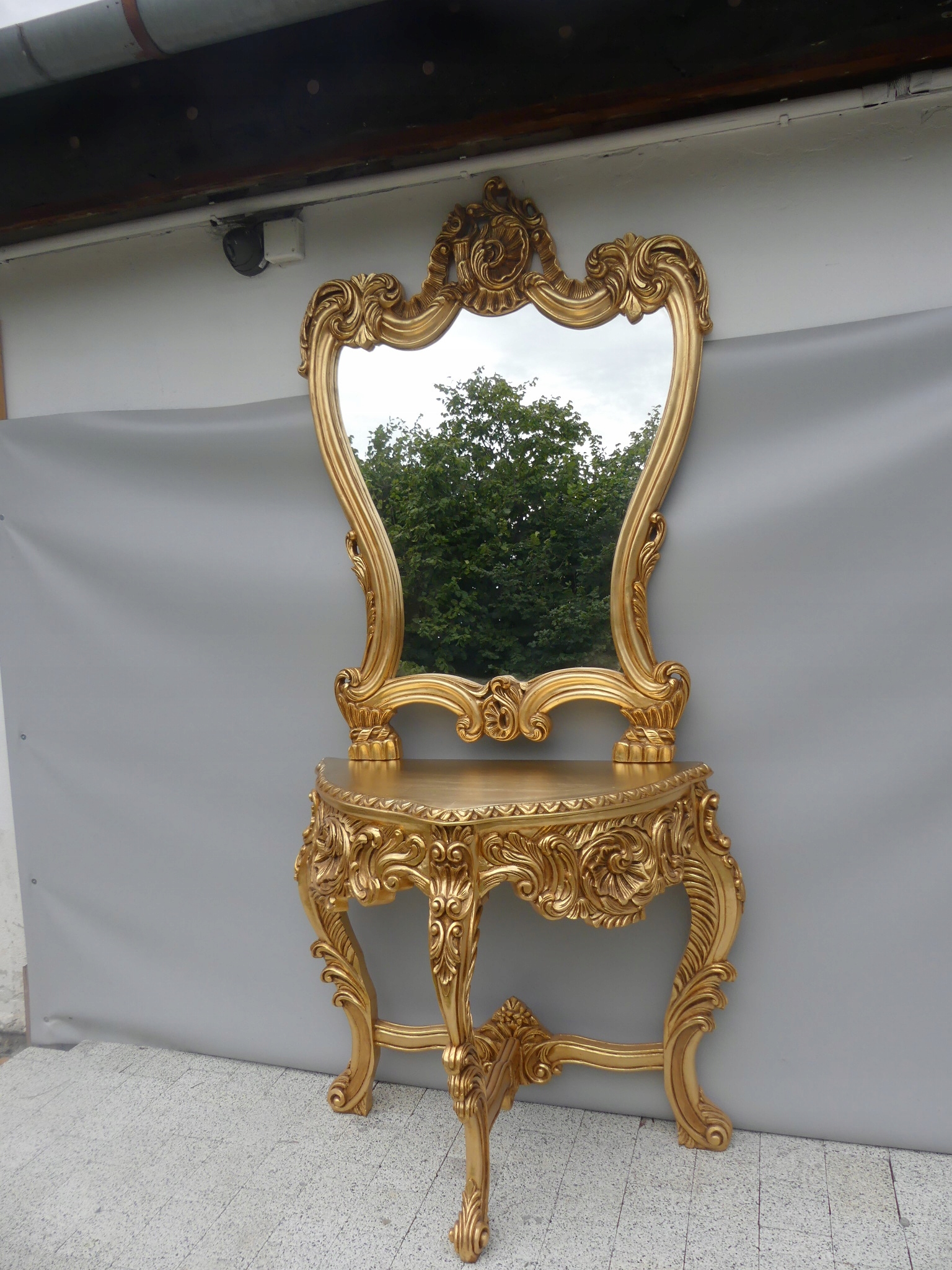 Zrkadlo s konzolou - drevené - barokové zlato