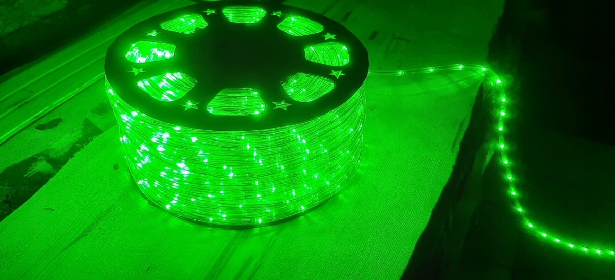 Wąż Led Okrągły Świetlny Silikonowy Zewnętrzny Cięty Metry Zielony 100m