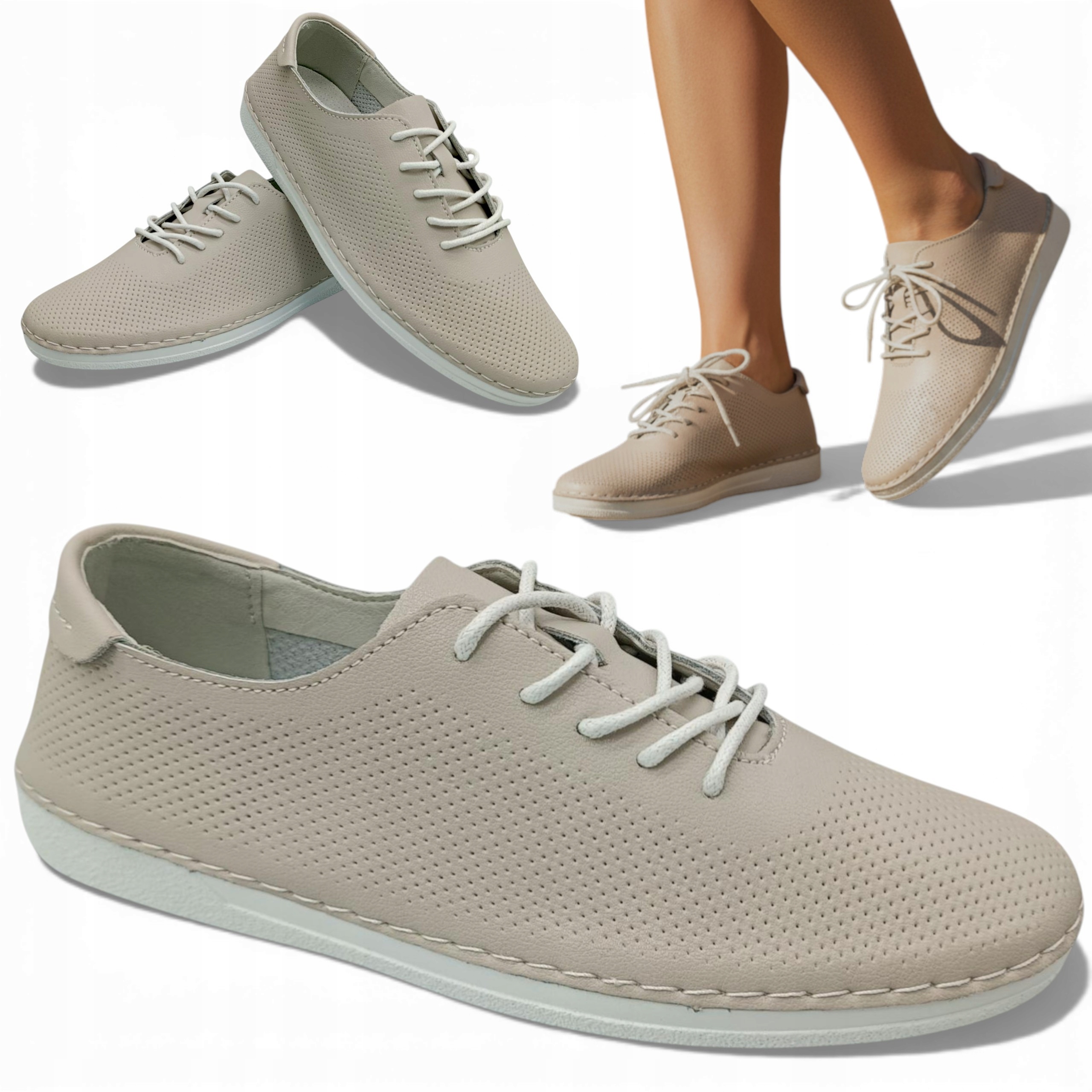 Dámské polobotky Kožené 37 Sportovní boty Ploché Jarní Ažurové Barski