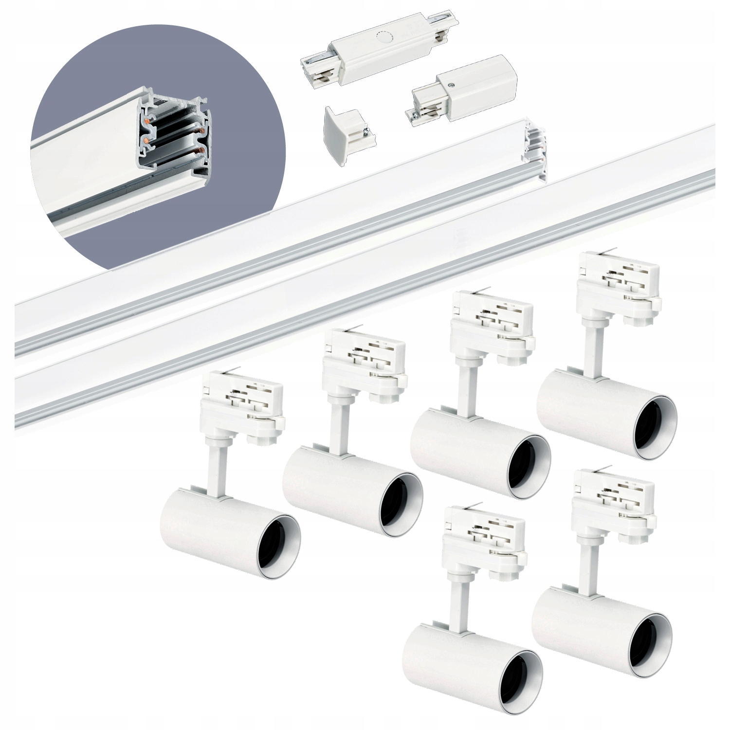 Sada kolejnicová 3-fázová kolejnice 1m+2m, 6x lampa, jednoduchý spojovací prvek Bílá sada