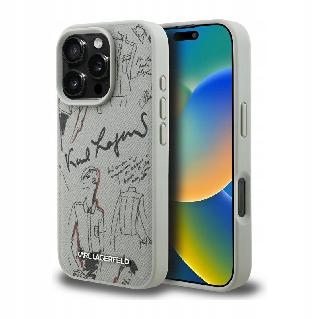 Pouzdro pro iPhone 16 Pro Karl Lagerfeld Grained Pattern MagSafe šedé