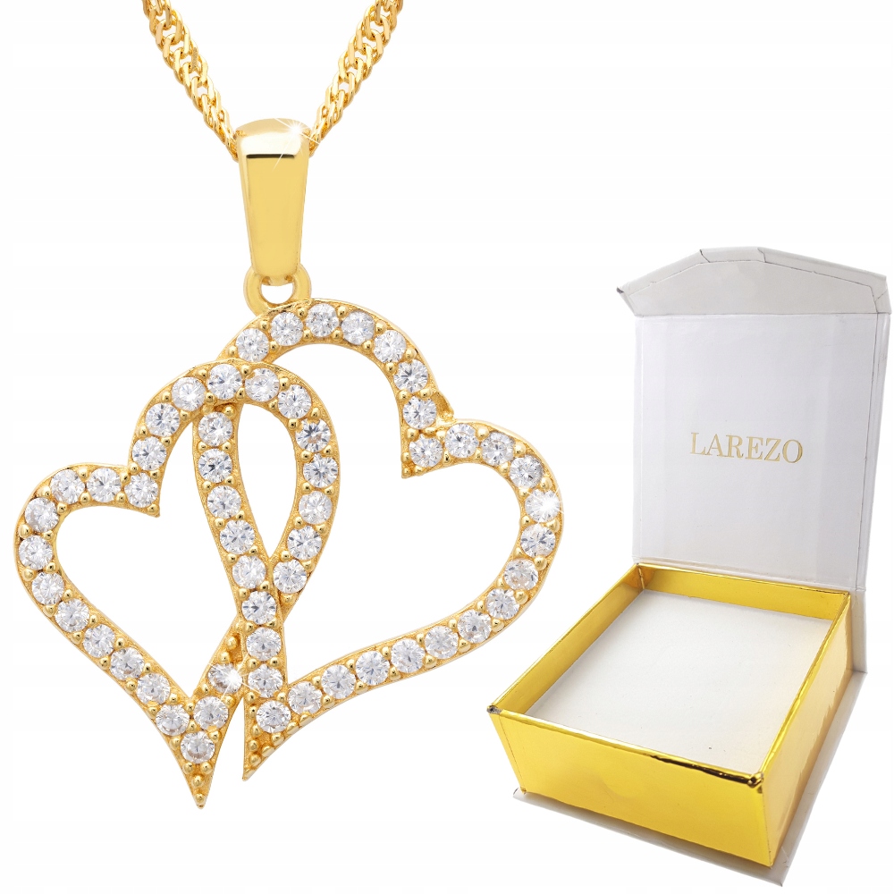 Zlatý náhrdelník Dvě Srdce Hearts Love stříbro 925