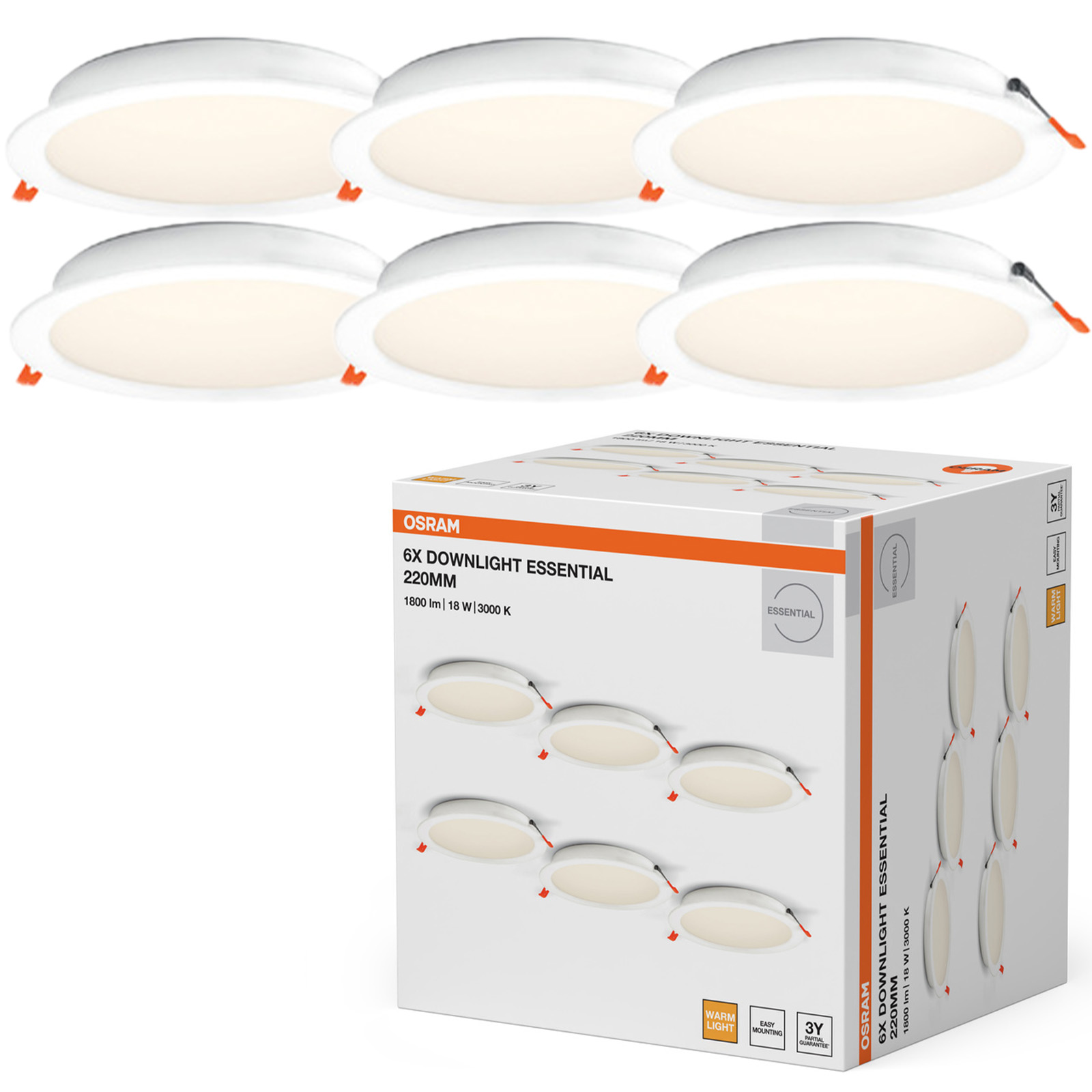 6x Stropní Led svítidlo Očko 18W 3000K Podomítkové Osram