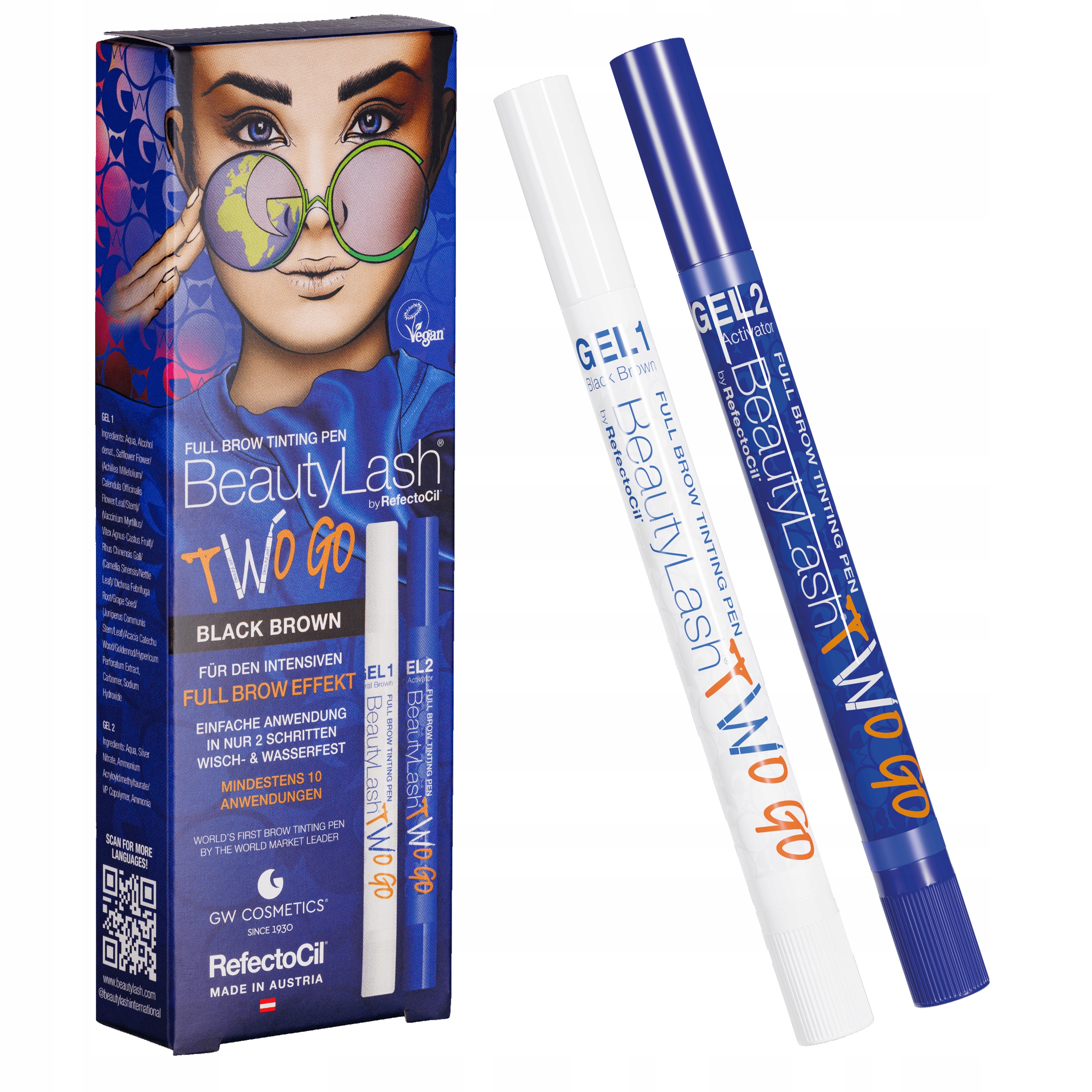 Henna gelová v tužce 2v1 Aktivátor RefectoCil na obočí Tmavě hnědá černá