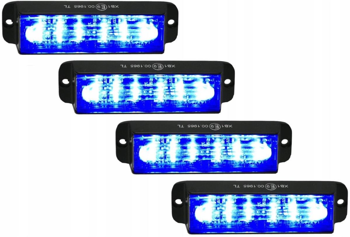 Sada 4x výstražná lampa 6 Led blesková stroboskop modrá 12V 24V