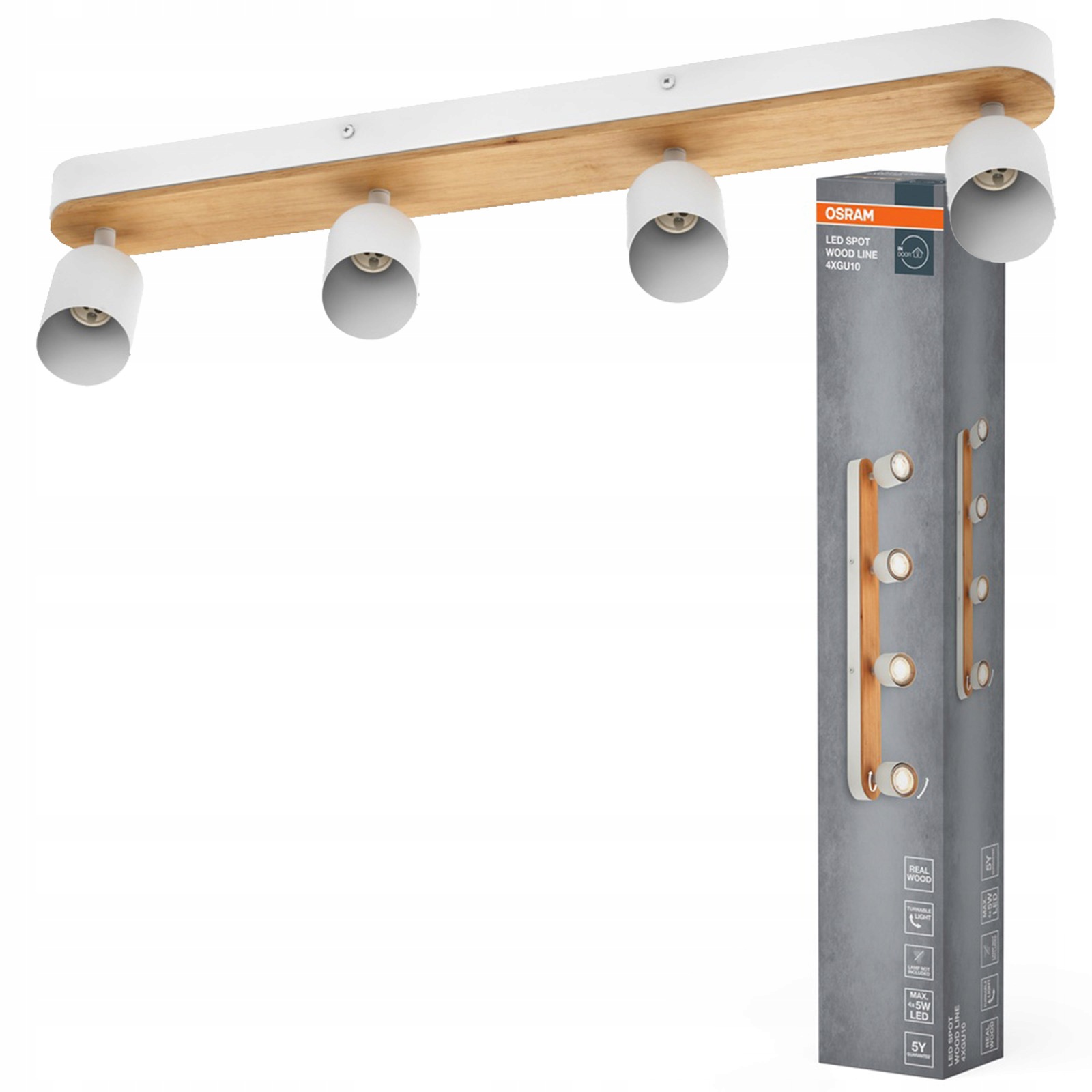 Nástenné svietidlo Stropná lampa Led reflektor Spot 4x GU10 Drevo Wood Osram