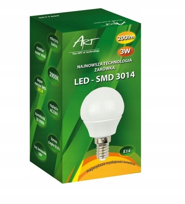 

Żarówka Led E14 Biała ciepła 3W 200lm mały gwint