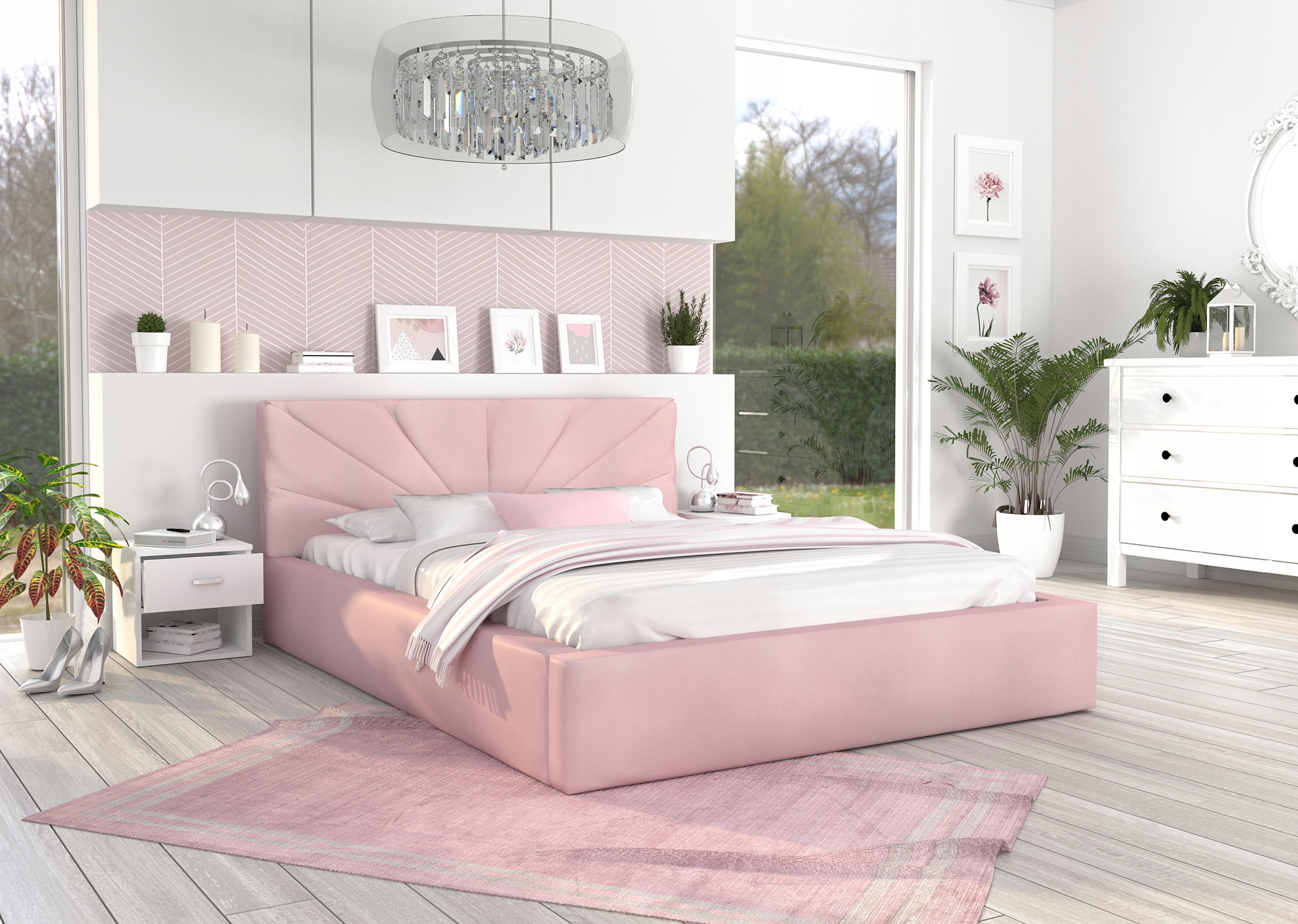 

Łóżko 160x200 tapicerowane stelaż materac Sunset