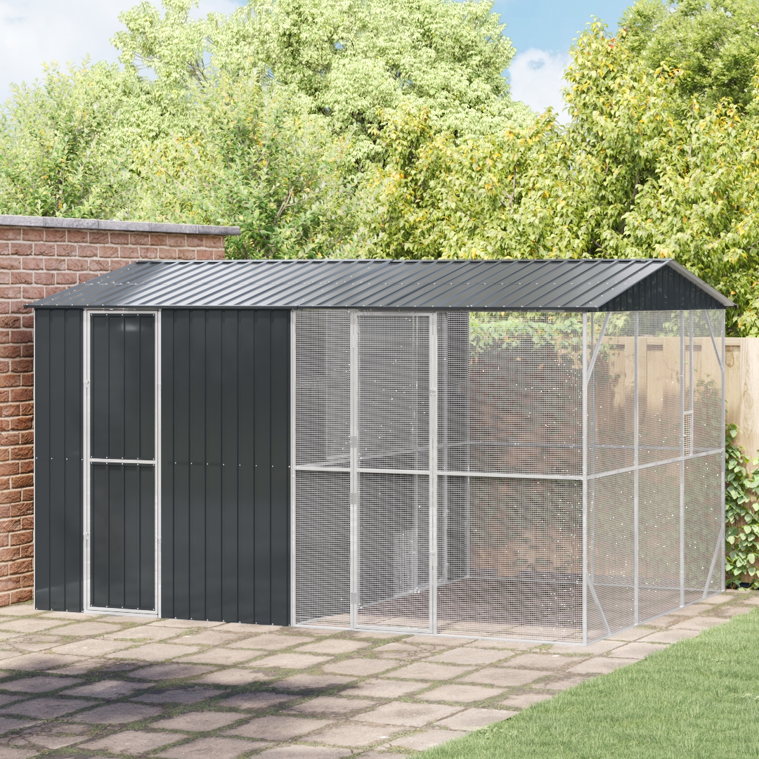 Levně voliera pro ptáky s příslušenstvím antracitová 310x442x247 cm ocel Šedá 332