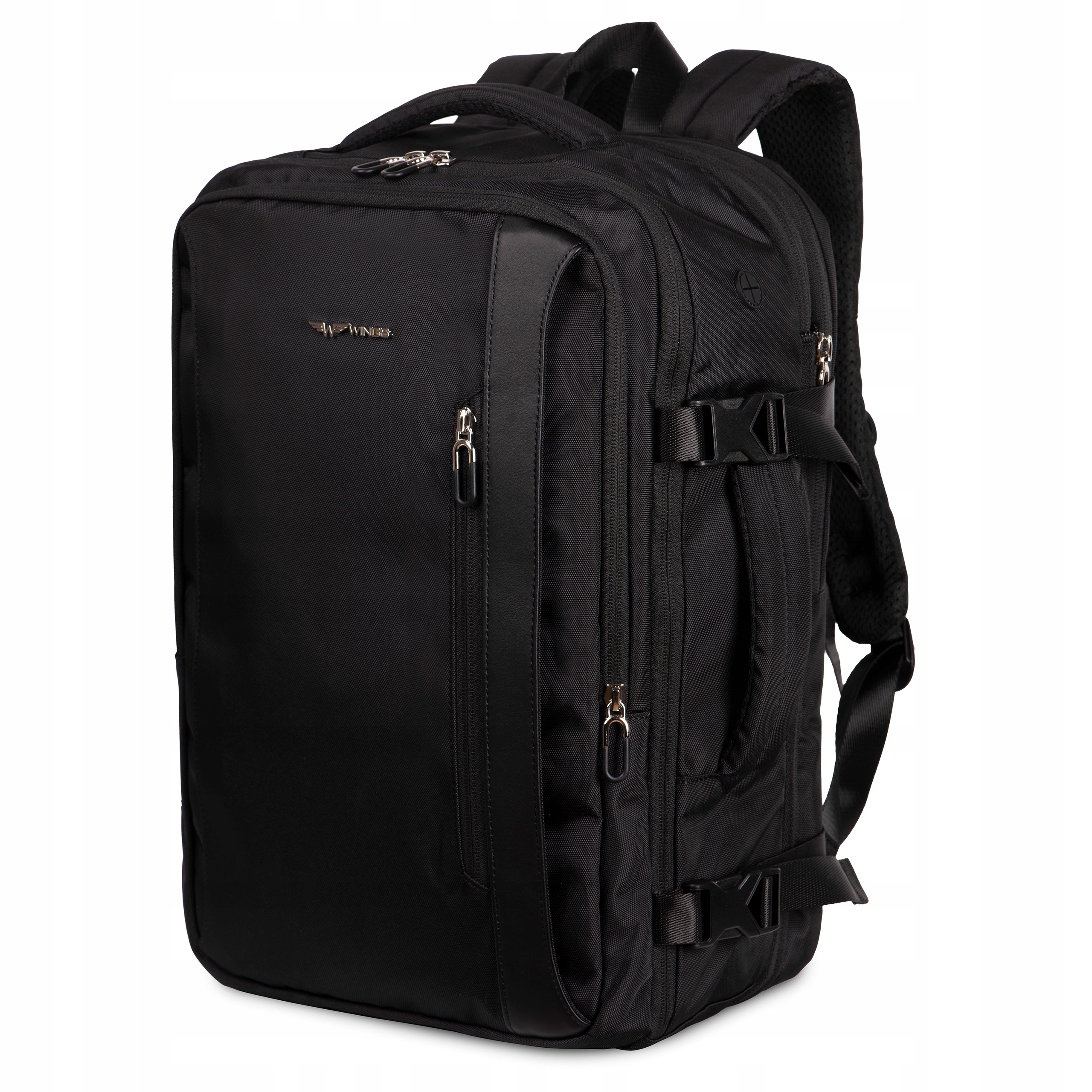 WINGS Plecak czarny damski na LAPTOPA sportowy do SAMOLOTU BAGAŻ podróżny
