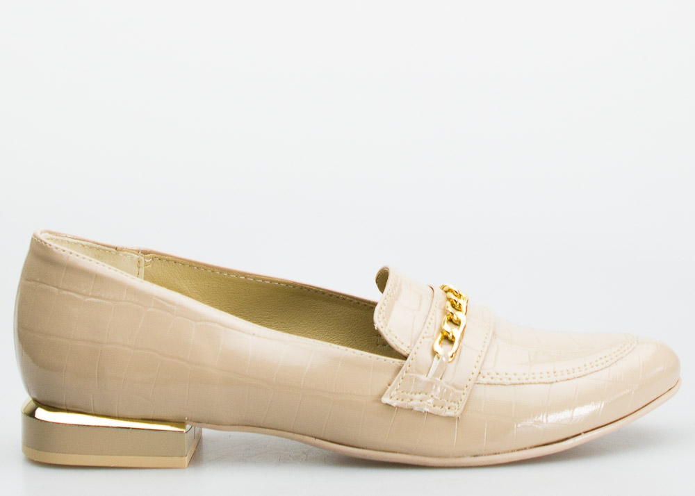 

Beżowe Mokasyny Stylowe Złote Elementy Wąż 38