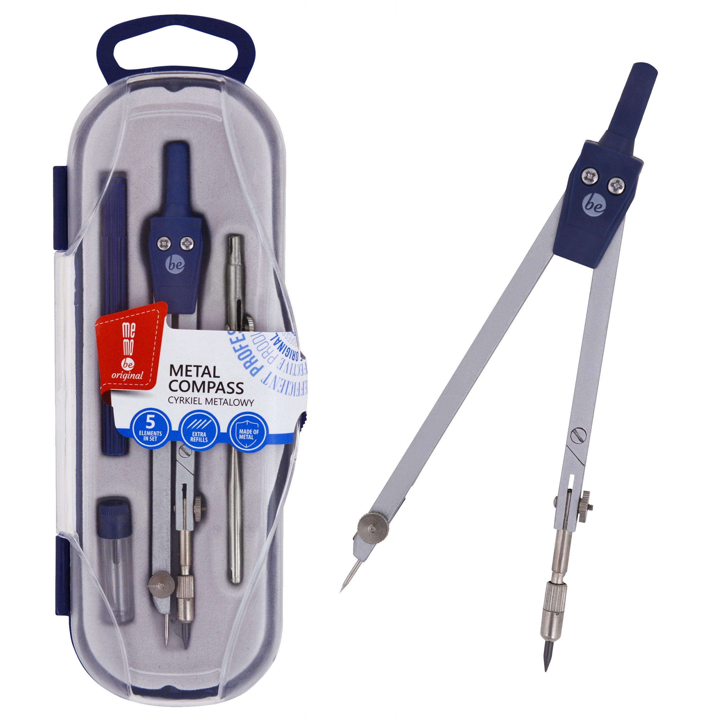 CYRKIEL METALOWY SZKOLNY ZESTAW 5 ELEMENTÓW MEMOBE