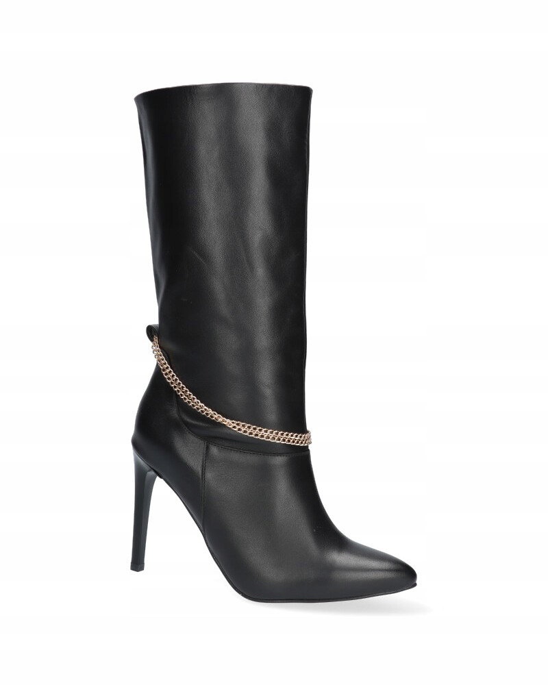 černé dámské kozačky na podpatku kožené elegantní kozačky Karino 37