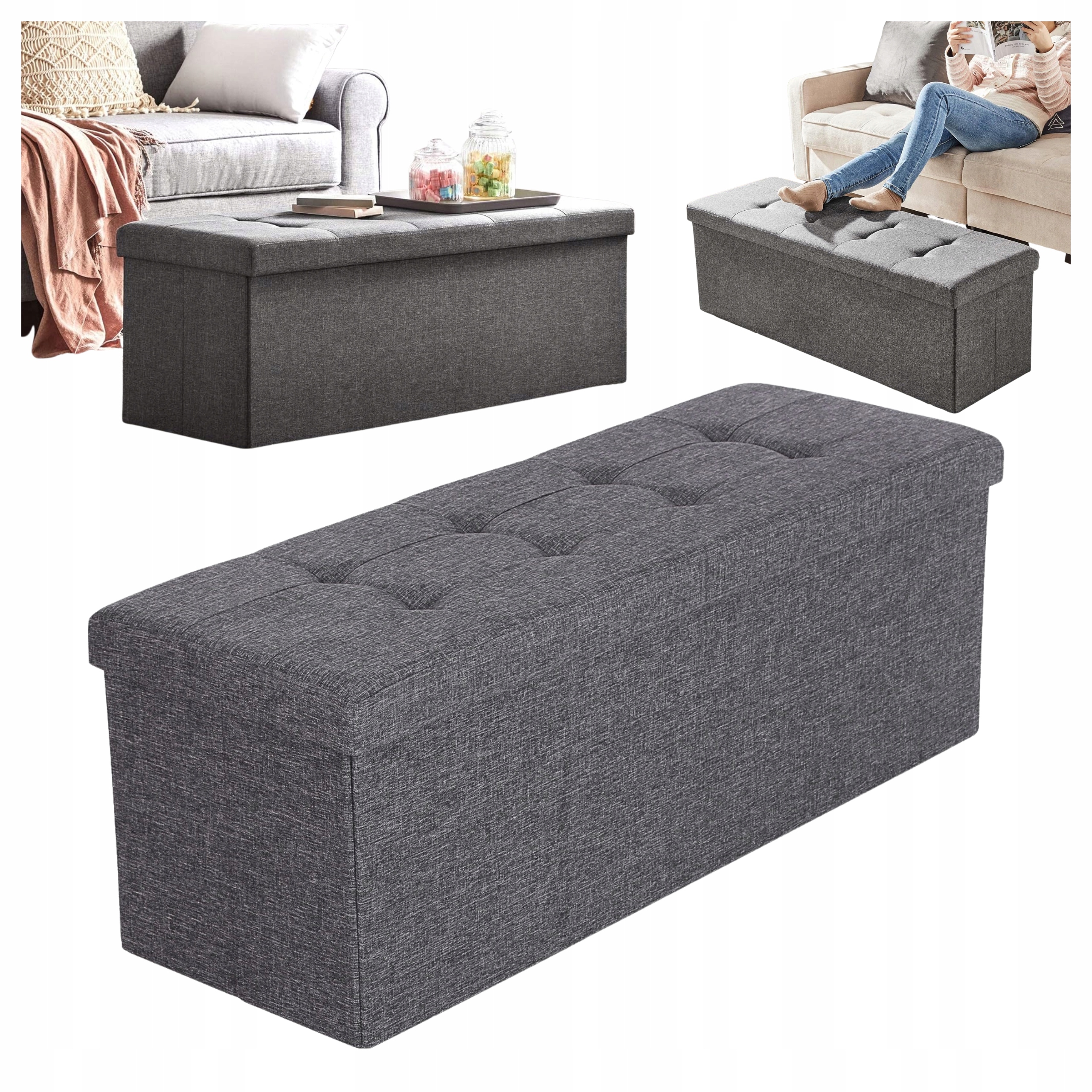 Taburet Čalouněná podnožka Pohodlné sedadlo Skládací úložný prostor 120L 110x38 cm