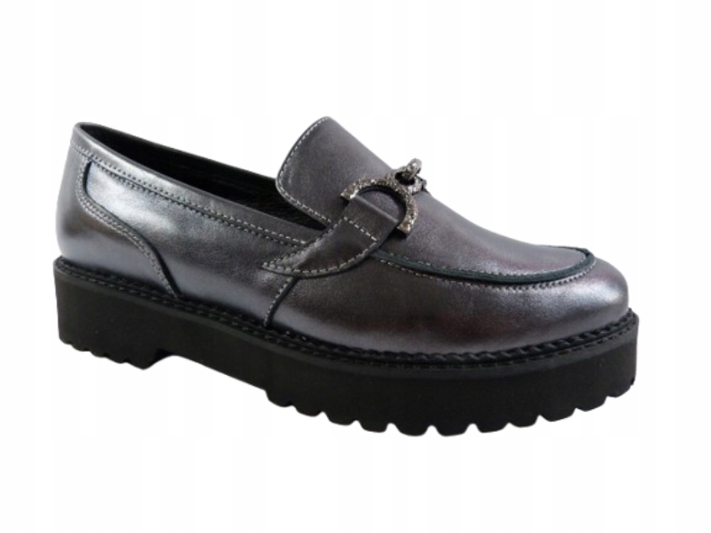 Ocelově stříbrné kožené mokasíny pro dámy, pohodlné polobotky na jaro Karino 36