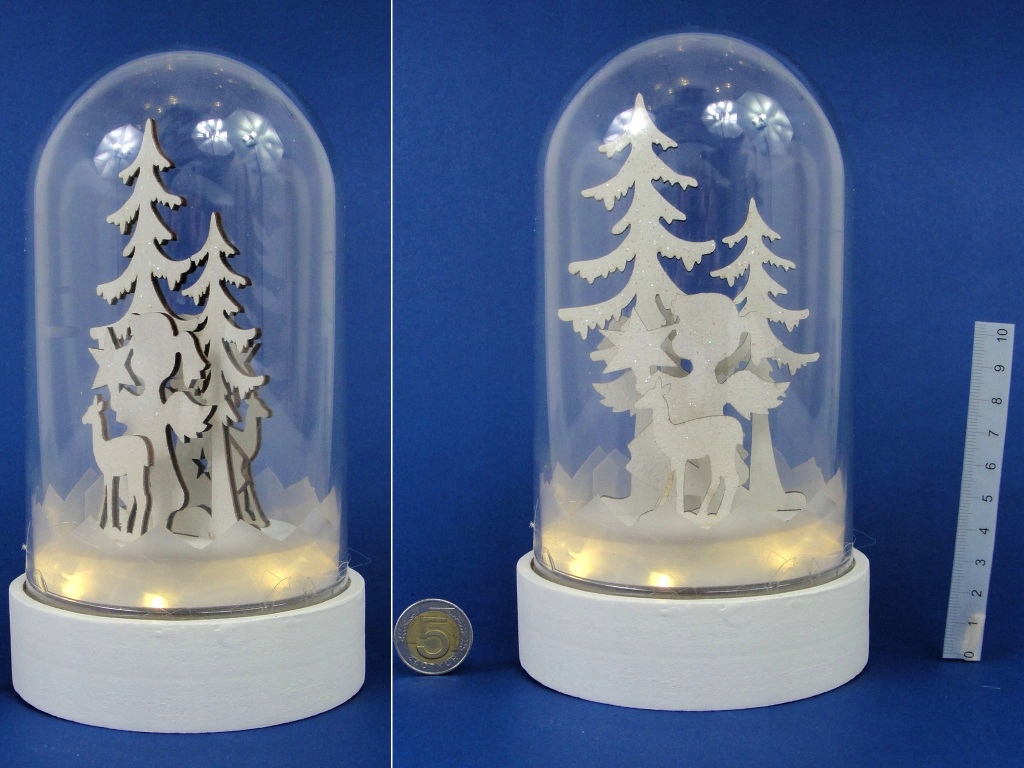 pohyblivá dekorace led dřevo stínidlo kopule 2xCR2032; rozměr 11x19 Cm