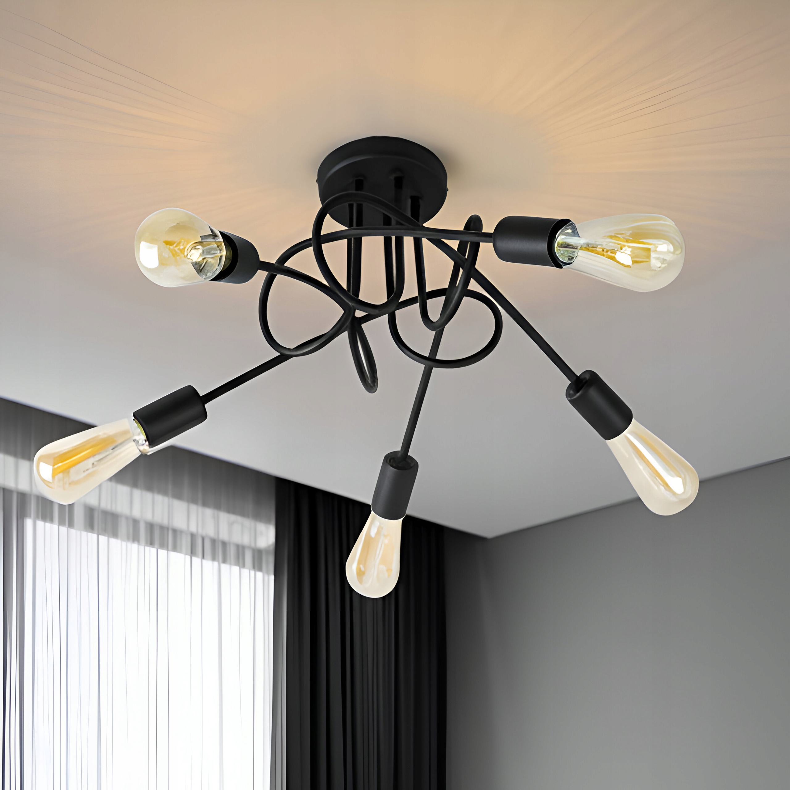 Vintage Lampa Wisząca Sufitowa Żyrandol Led 5xE27 Czarna Salon Jadalnia