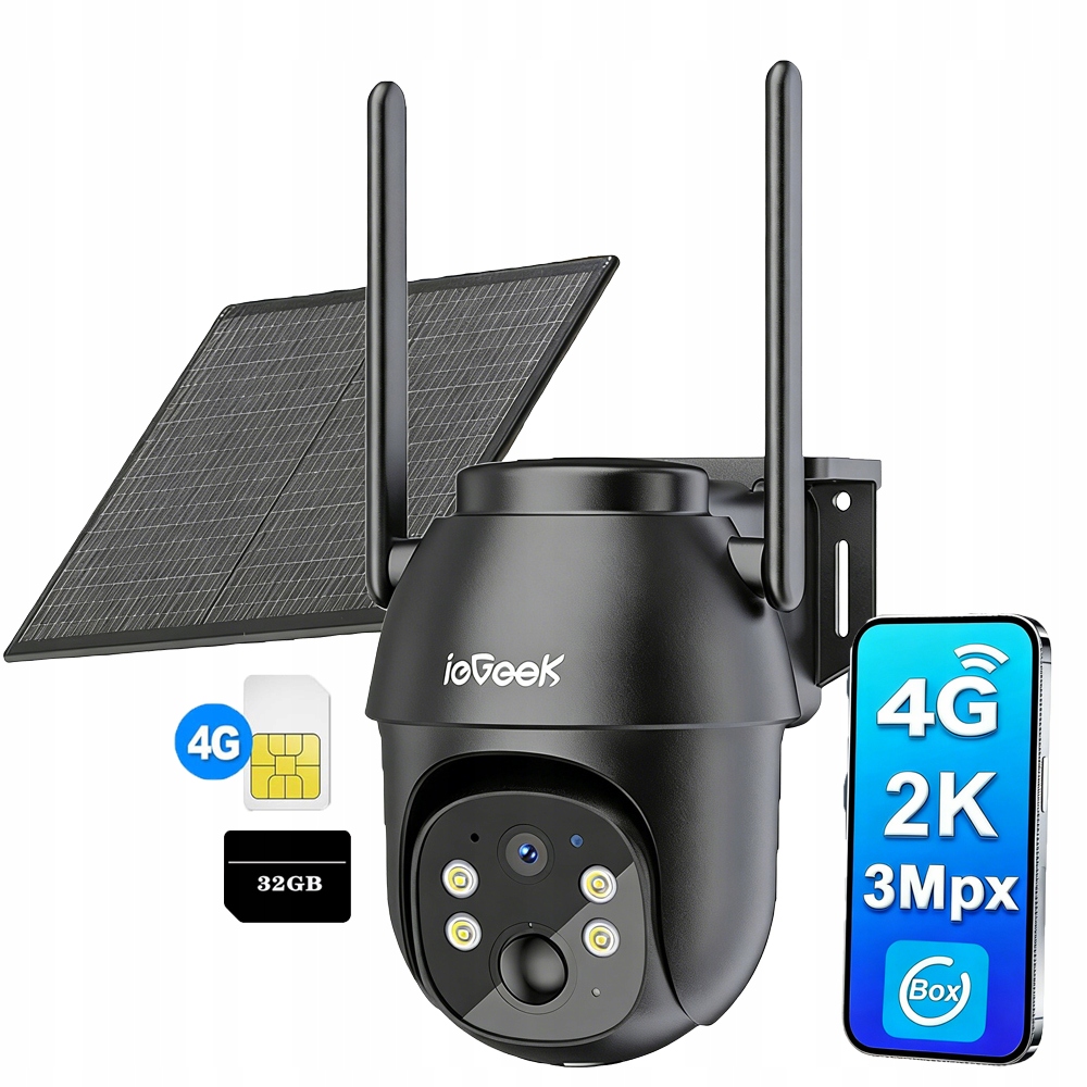 Venkovní 2K kamera se solárním panelem 3MP 4G Lte Sim karta s 32GB kartou