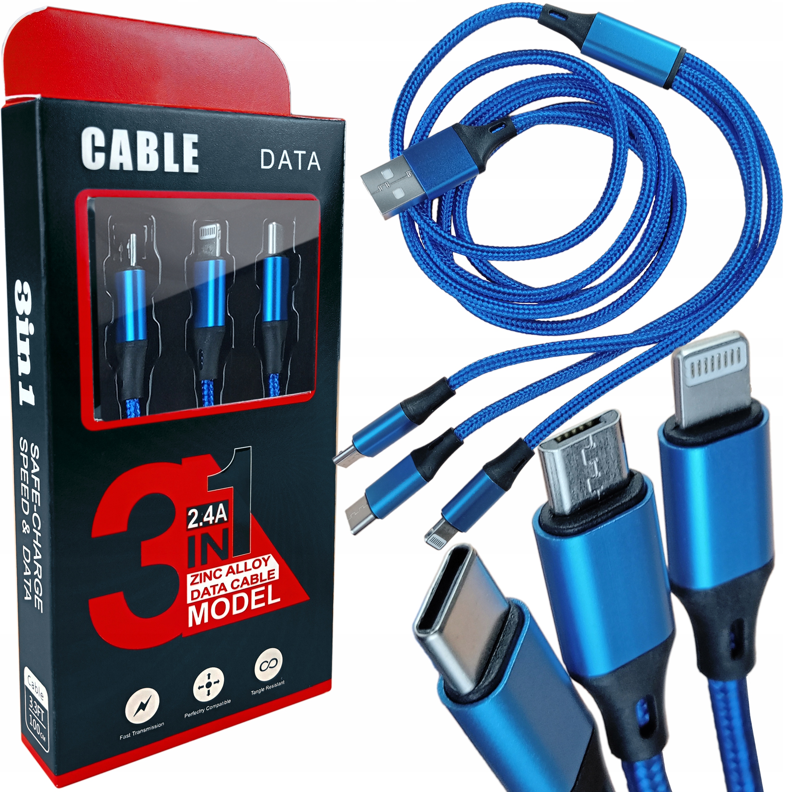 KABEL 3W1 Ładowarka USB - MICRO LIGHTNING TYPE-C