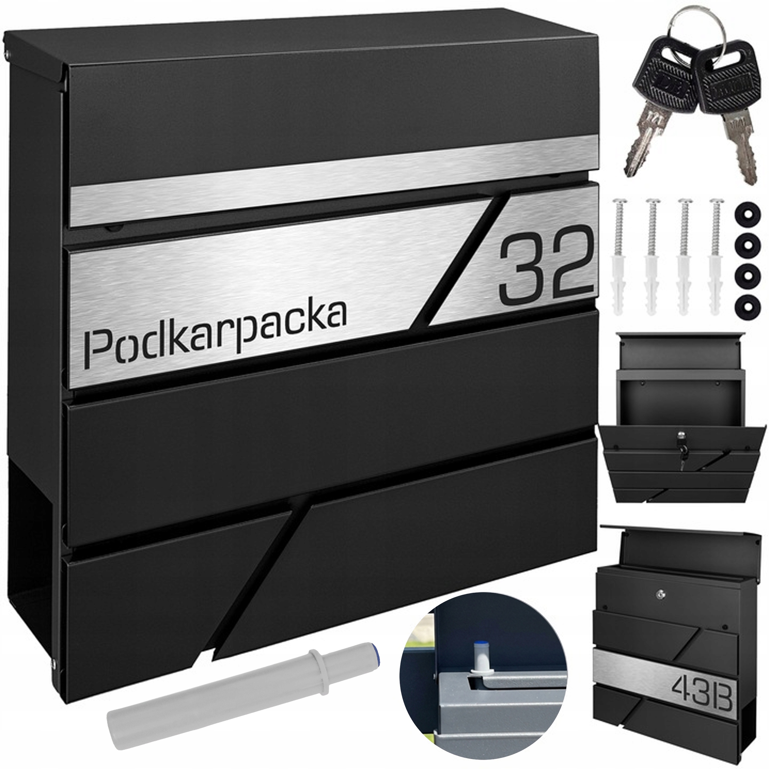 Černá Poštovní Schránka S Číslem A Novinovým Zdrojem Vyřezávaným Laserem